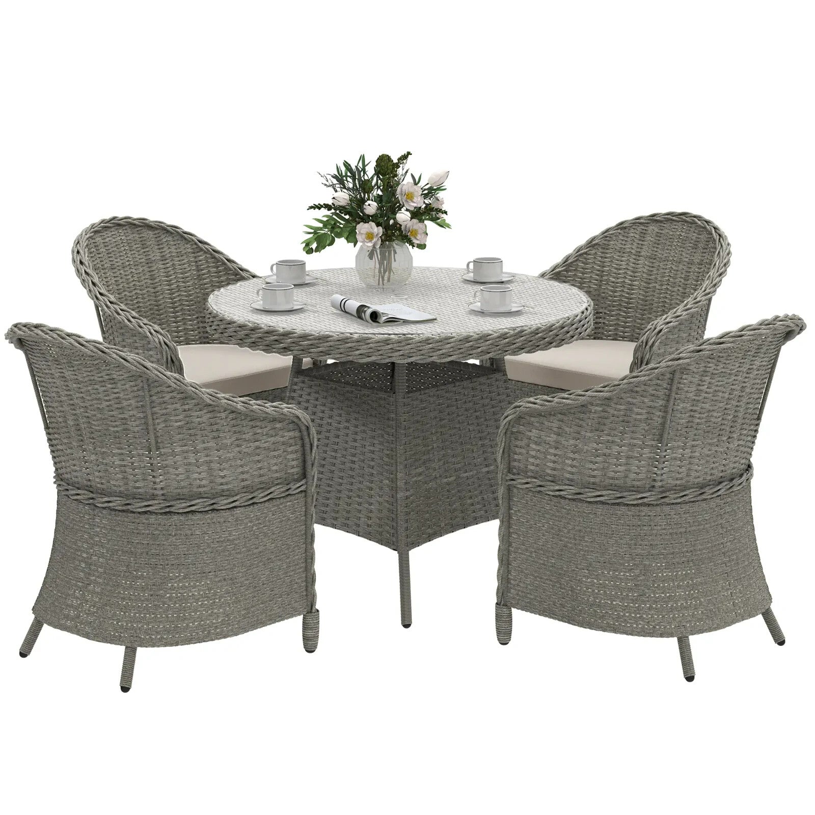 4 Seater Rattan Garden Furniture Set with Cushions and Table and Chairs Grey - Home and Garden Furniture Shop - rustic - furniture