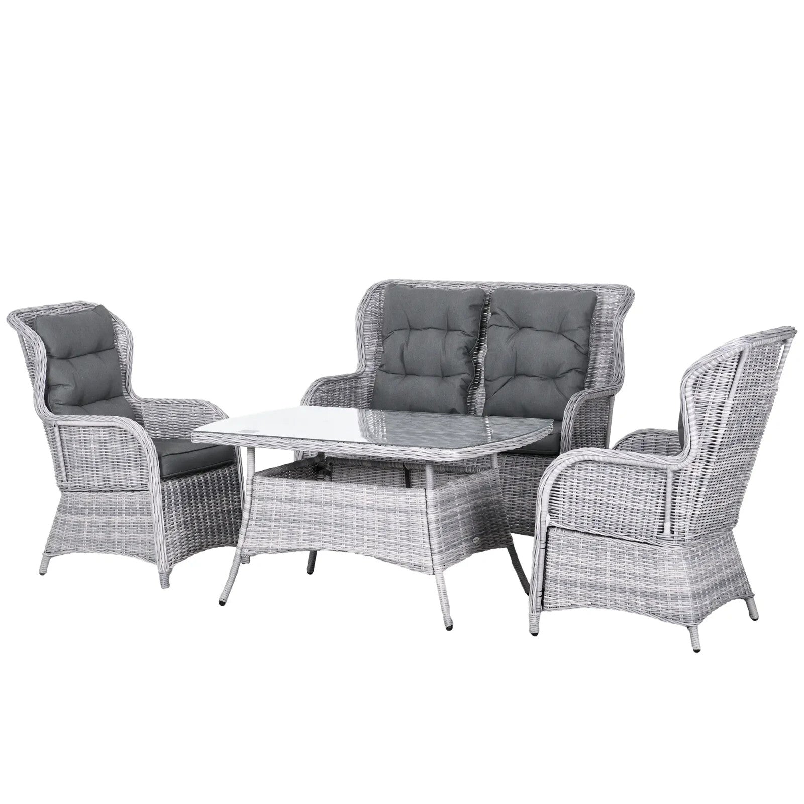 4 Seater Rattan Garden Furniture Set with High Back Chair & Tempered Glass Table - Home and Garden Furniture Shop - rustic - furniture