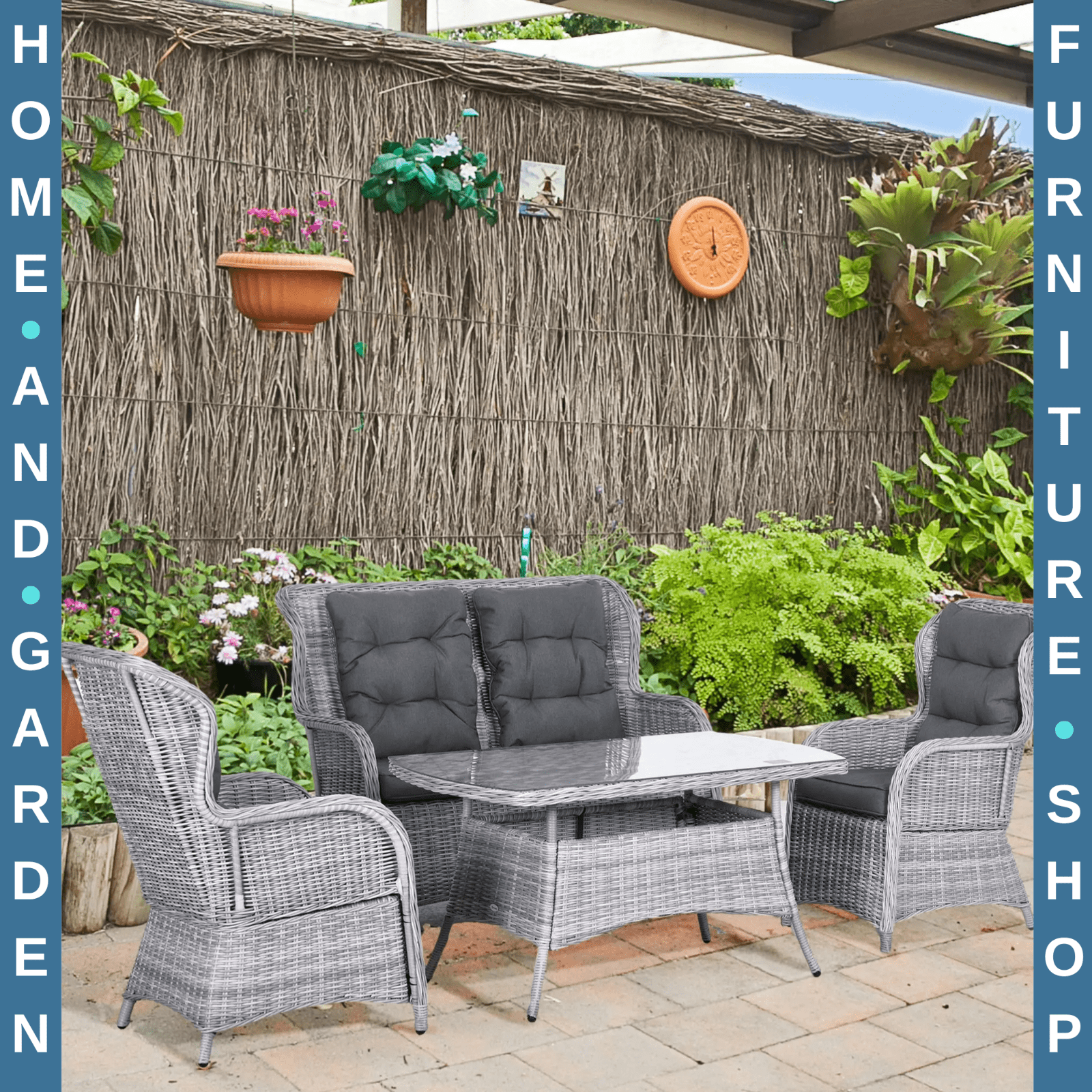 4 Seater Rattan Garden Furniture Set with High Back Chair & Tempered Glass Table - Home and Garden Furniture Shop - rustic - furniture