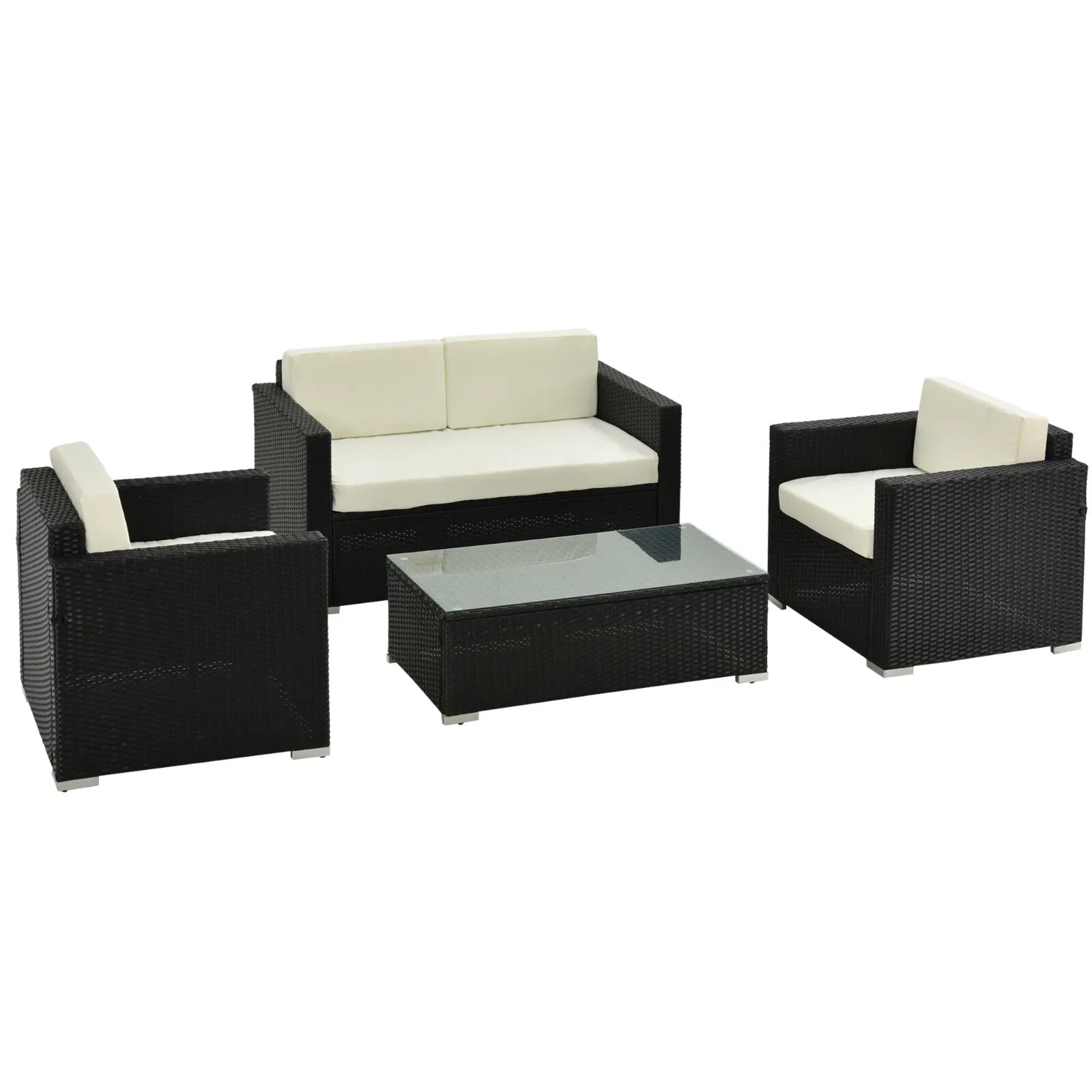 4 - Seater Rattan Garden Furniture Sofa Set with Cushions and Table Outdoor Black - Home and Garden Furniture Shop - rustic - furniture