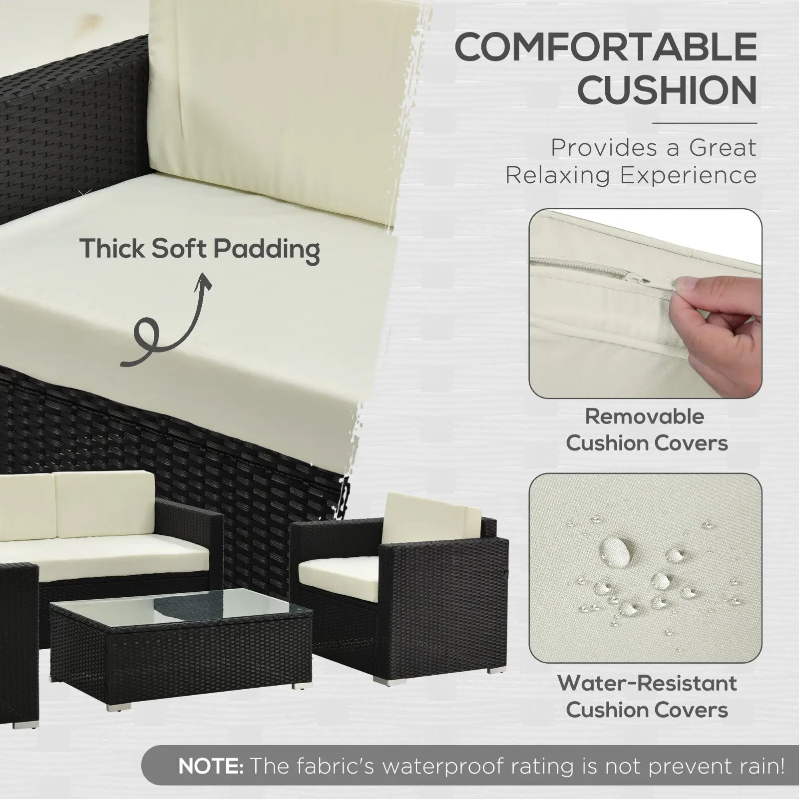 4 - Seater Rattan Garden Furniture Sofa Set with Cushions and Table Outdoor Black - Home and Garden Furniture Shop - rustic - furniture