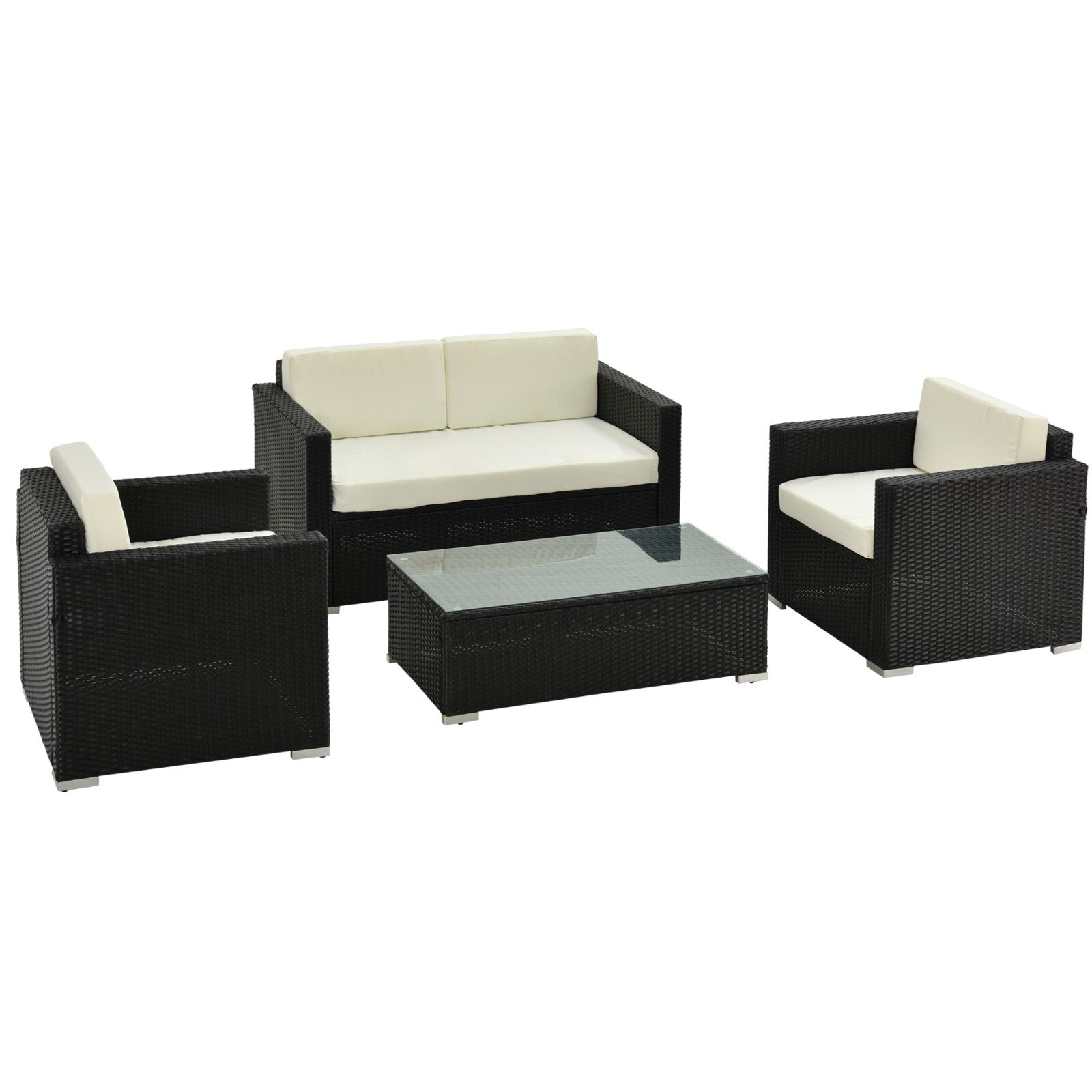 4 - Seater Rattan Garden Furniture Sofa Set with Cushions and Table Outdoor Black - Home and Garden Furniture Shop - rustic - furniture