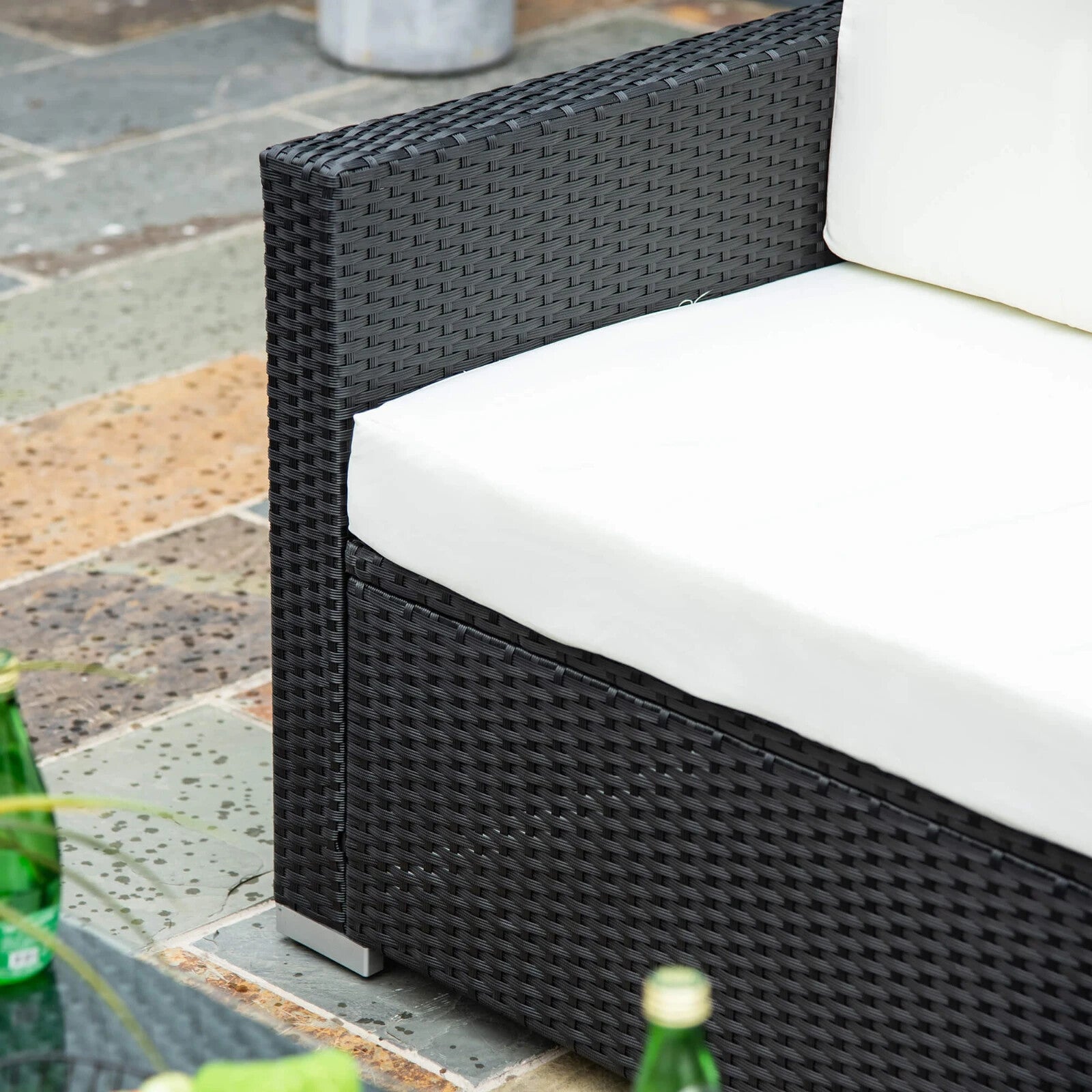 4 - Seater Rattan Garden Furniture Sofa Set with Cushions and Table Outdoor Black - Home and Garden Furniture Shop - rustic - furniture