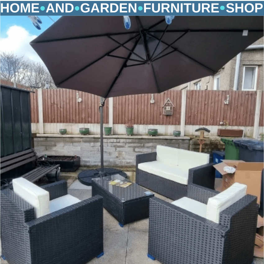 4 - Seater Rattan Garden Furniture Sofa Set with Cushions and Table Outdoor Black - Home and Garden Furniture Shop - rustic - furniture