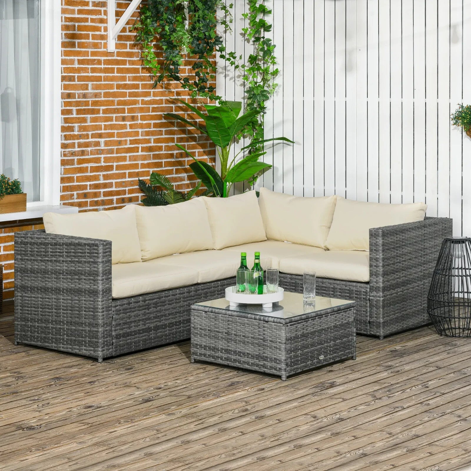 4 Setter Rattan Garden Furniture 3 Piece Seater Corner Sofa w/ Table and Cushion - Home and Garden Furniture Shop - rustic - furniture