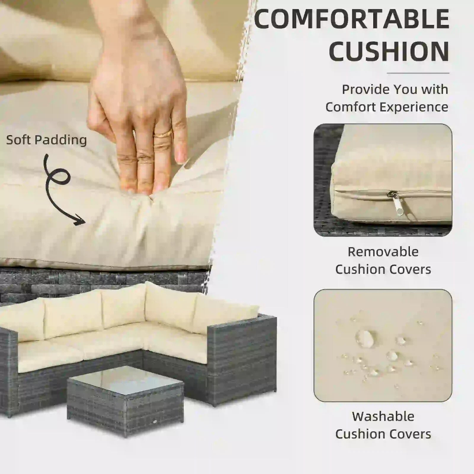 4 Setter Rattan Garden Furniture 3 Piece Seater Corner Sofa w/ Table and Cushion - Home and Garden Furniture Shop - rustic - furniture