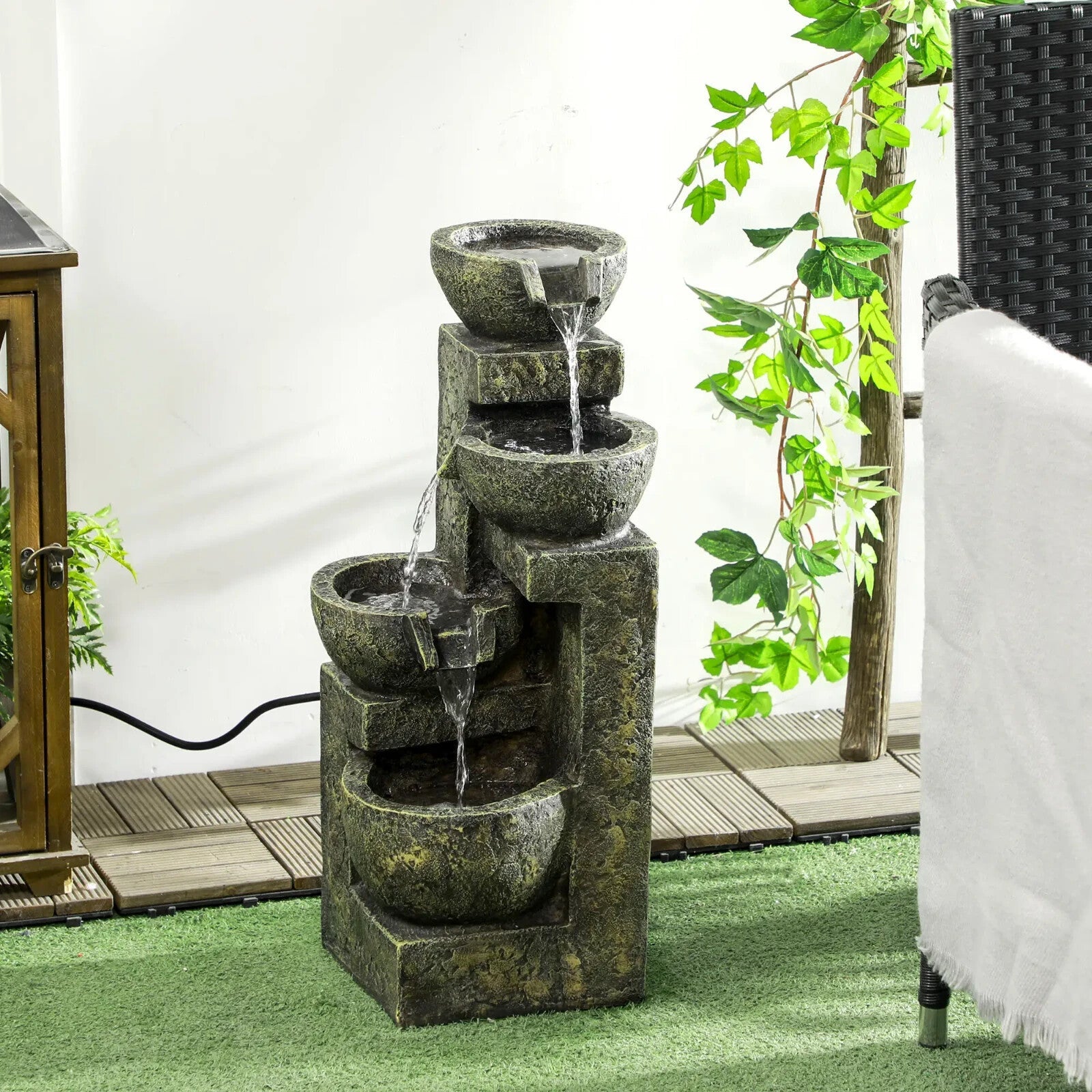 4 Tier Garden Water Feature Fountain with Stone Effect Bowls and Adjustable Flow - Home and Garden Furniture Shop - rustic - furniture