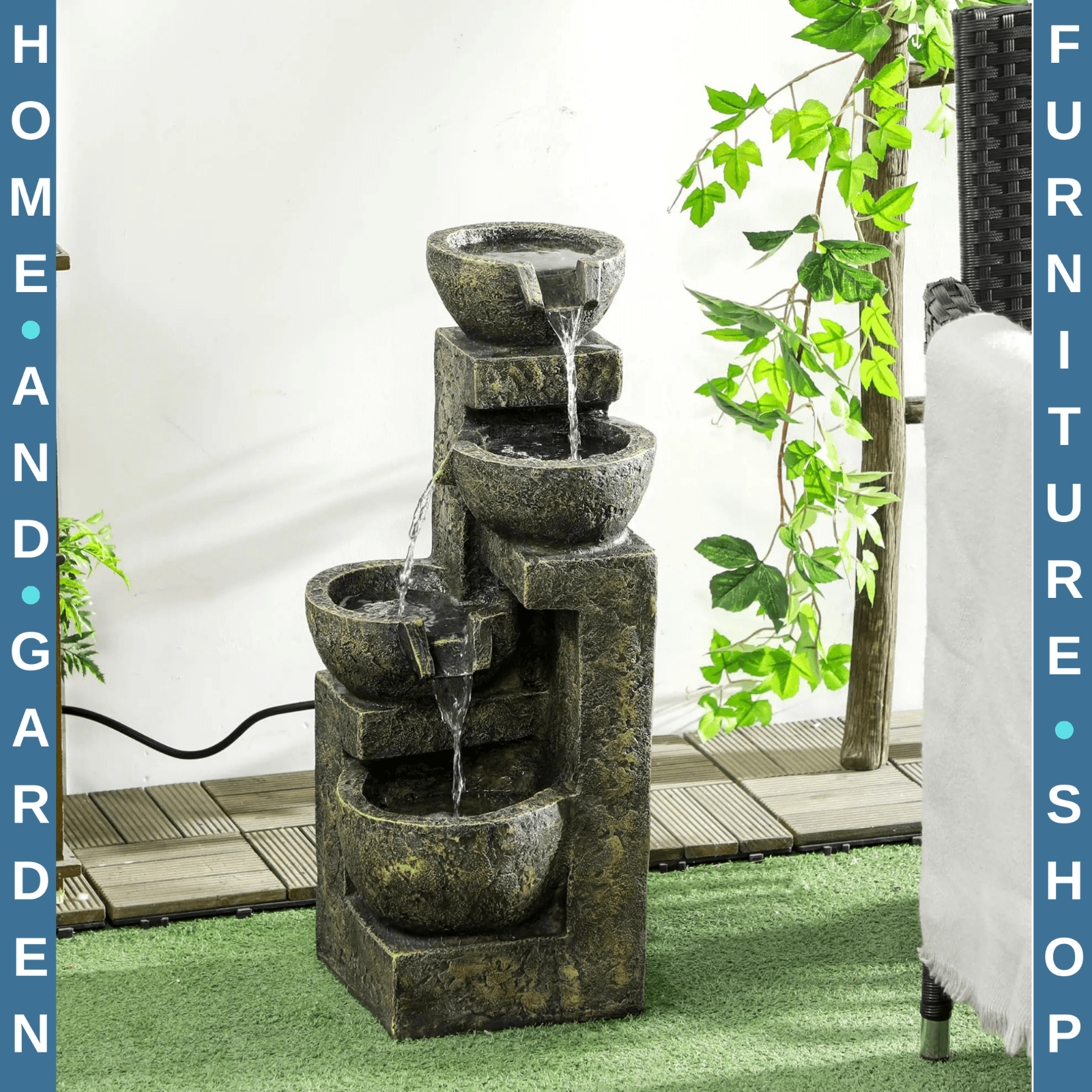 4 Tier Garden Water Feature Fountain with Stone Effect Bowls and Adjustable Flow - Home and Garden Furniture Shop - rustic - furniture