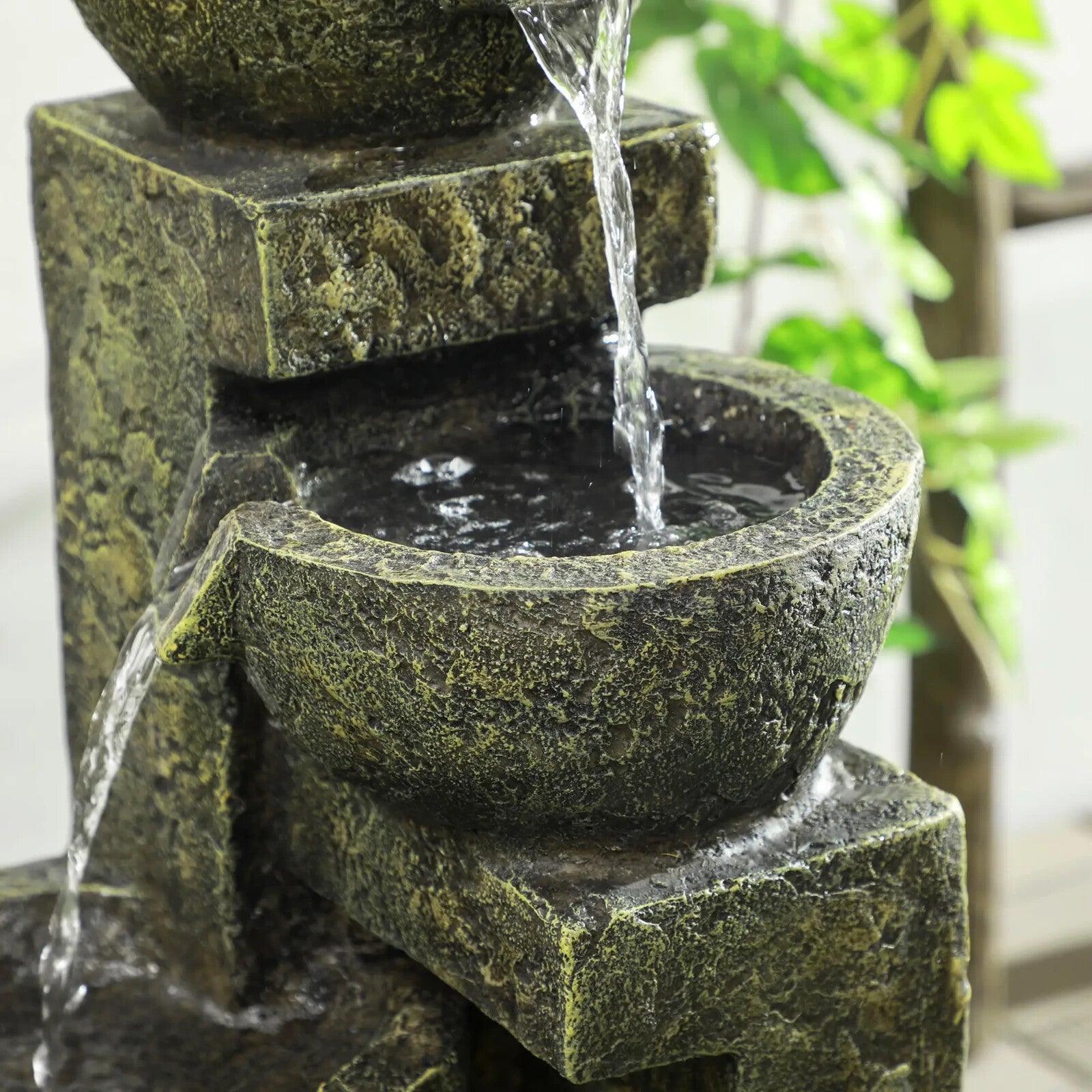 4 Tier Garden Water Feature Fountain with Stone Effect Bowls and Adjustable Flow - Home and Garden Furniture Shop - rustic - furniture