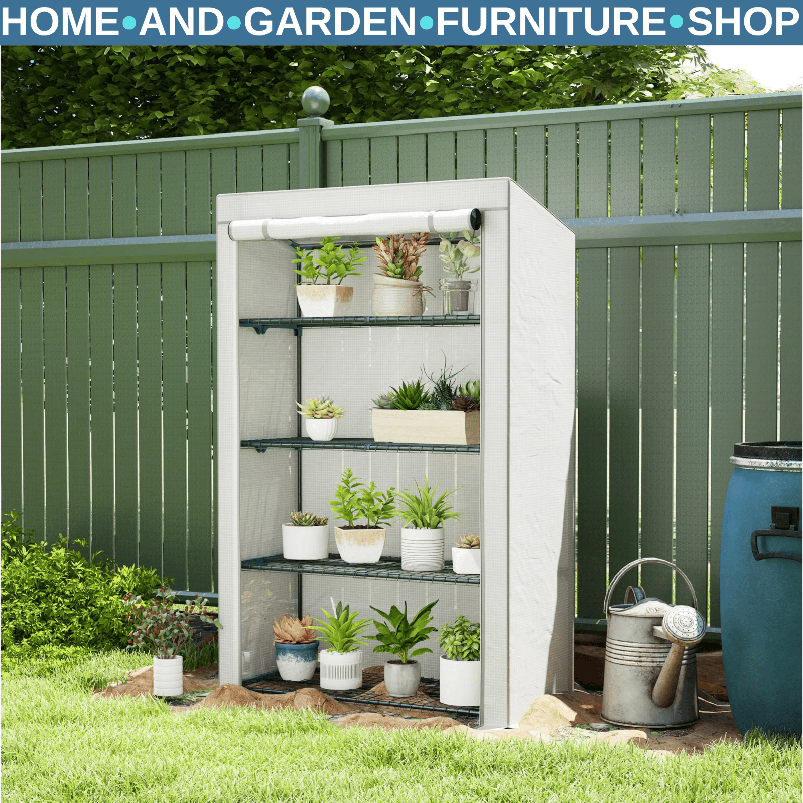 4 - Tier Lean - to Mini Greenhouse with Reinforced PE Cover Compact Plant Shelter - Home and Garden Furniture Shop - rustic - furniture