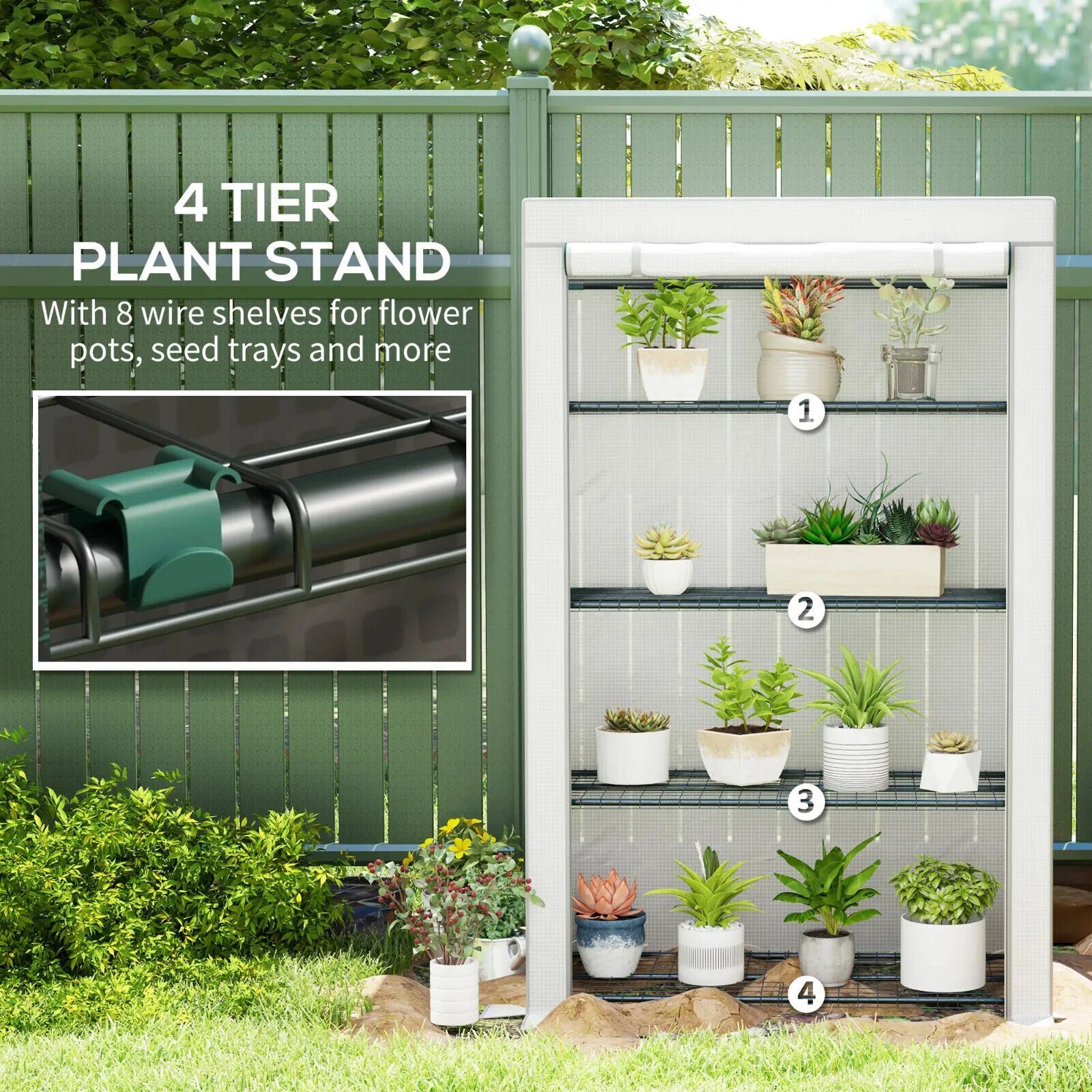 4 - Tier Lean - to Mini Greenhouse with Reinforced PE Cover Compact Plant Shelter - Home and Garden Furniture Shop - #rustic - furniture#