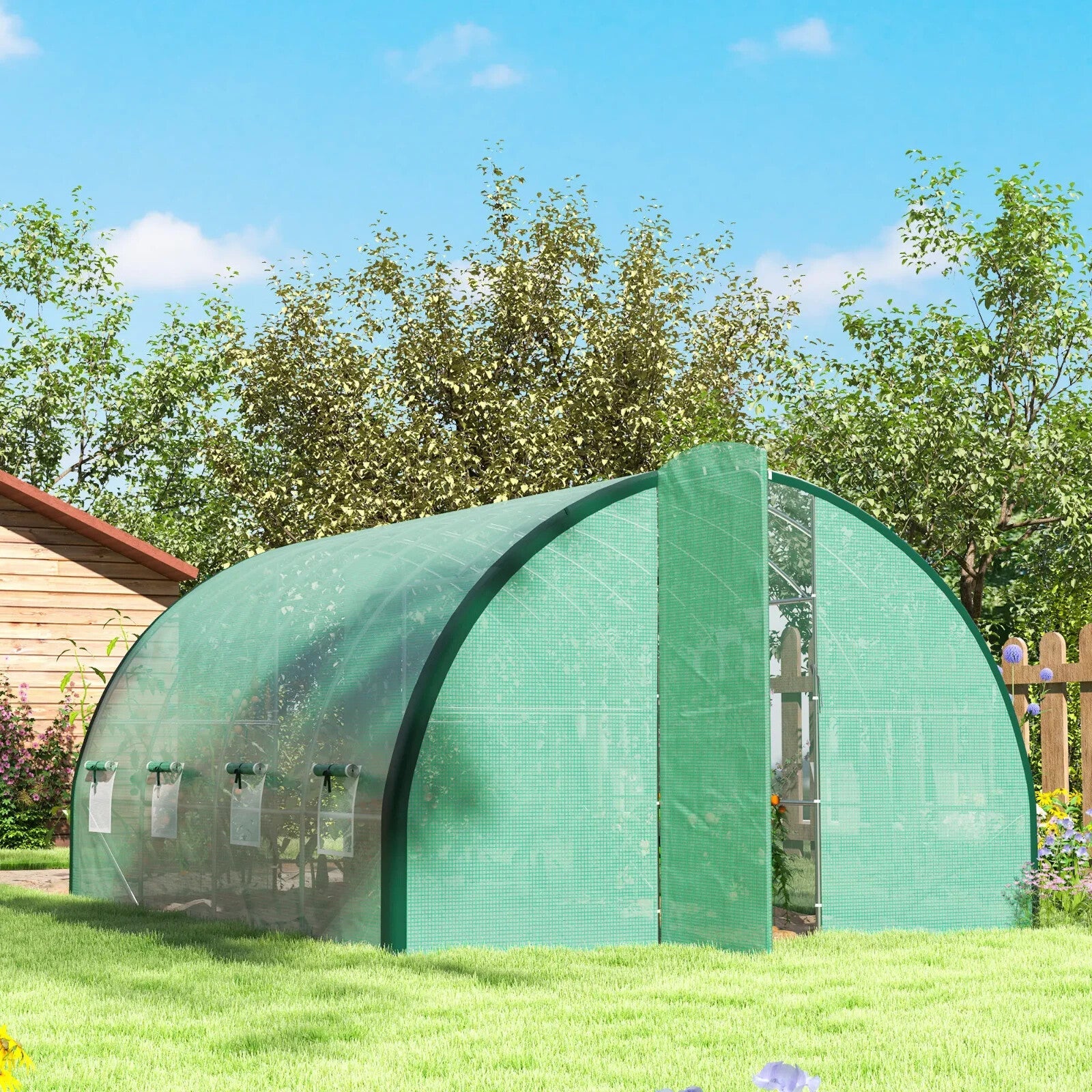 4 x 3 m Walk In Polytunnel Greenhouse with Doors Mesh Windows Tunnel Grow House - Home and Garden Furniture Shop - rustic - furniture