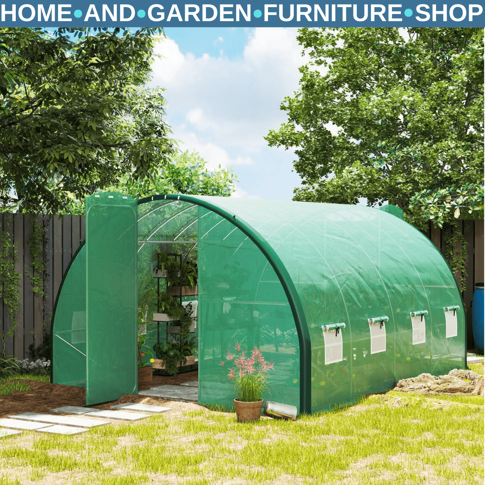 4 x 3 m Walk In Polytunnel Greenhouse with Doors Mesh Windows Tunnel Grow House - Home and Garden Furniture Shop - rustic - furniture
