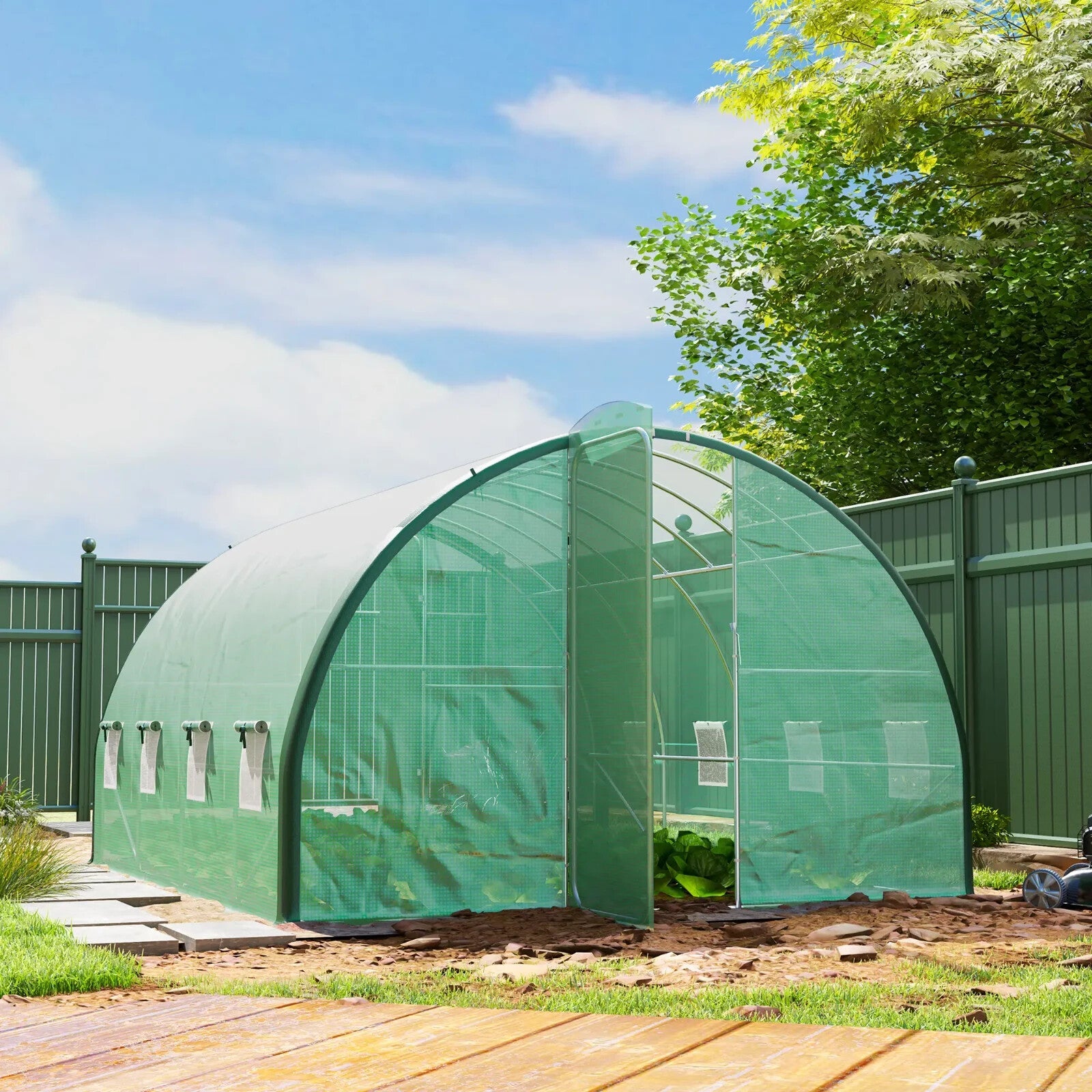 4 x 3 m Walk In Polytunnel Greenhouse with Doors Mesh Windows Tunnel Grow House - Home and Garden Furniture Shop - rustic - furniture