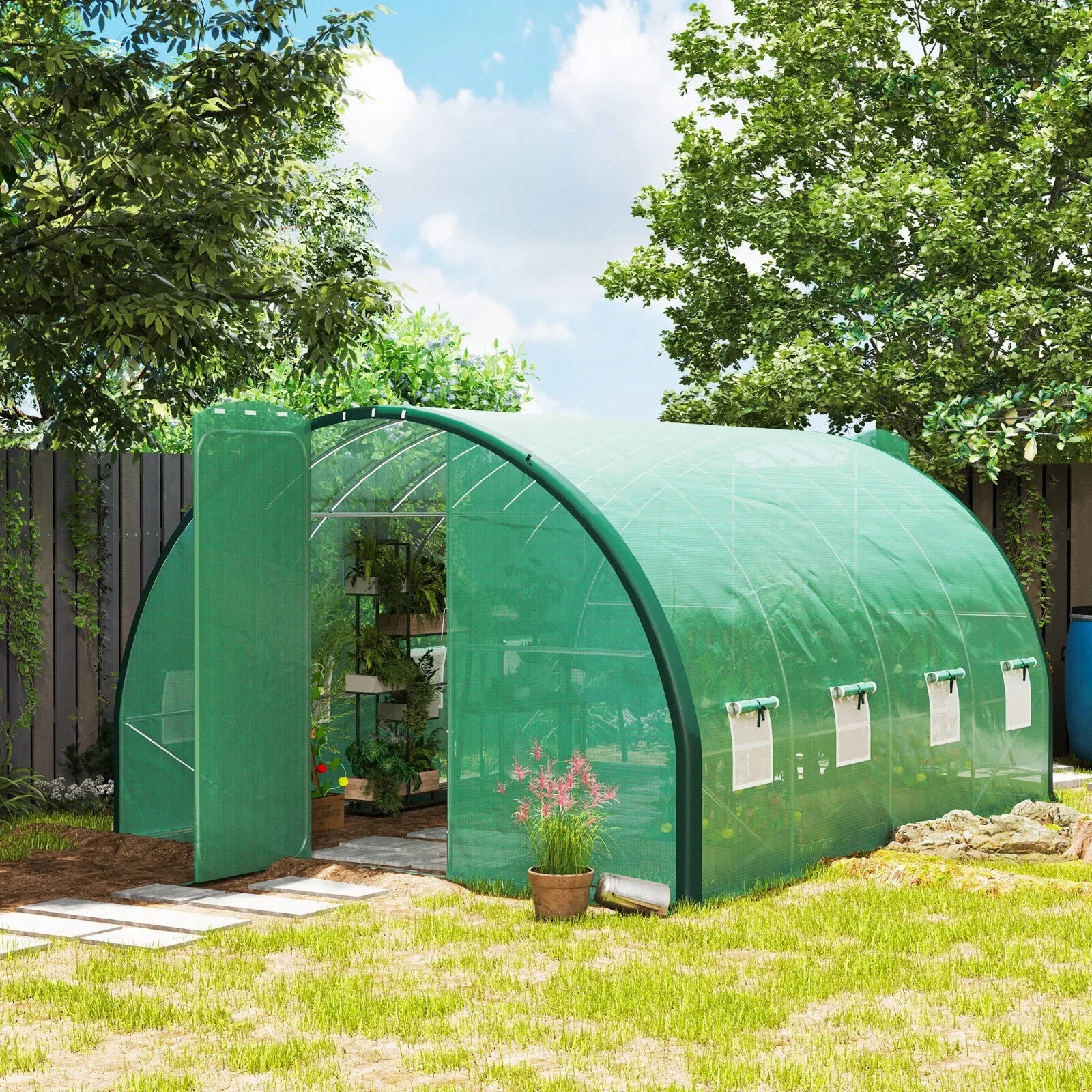 4 x 3 m Walk In Polytunnel Greenhouse with Doors Mesh Windows Tunnel Grow House - Home and Garden Furniture Shop - rustic - furniture