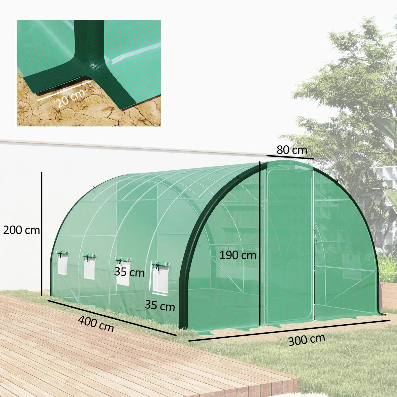 4 x 3 m Walk In Polytunnel Greenhouse with Doors Mesh Windows Tunnel Grow House - Home and Garden Furniture Shop - rustic - furniture