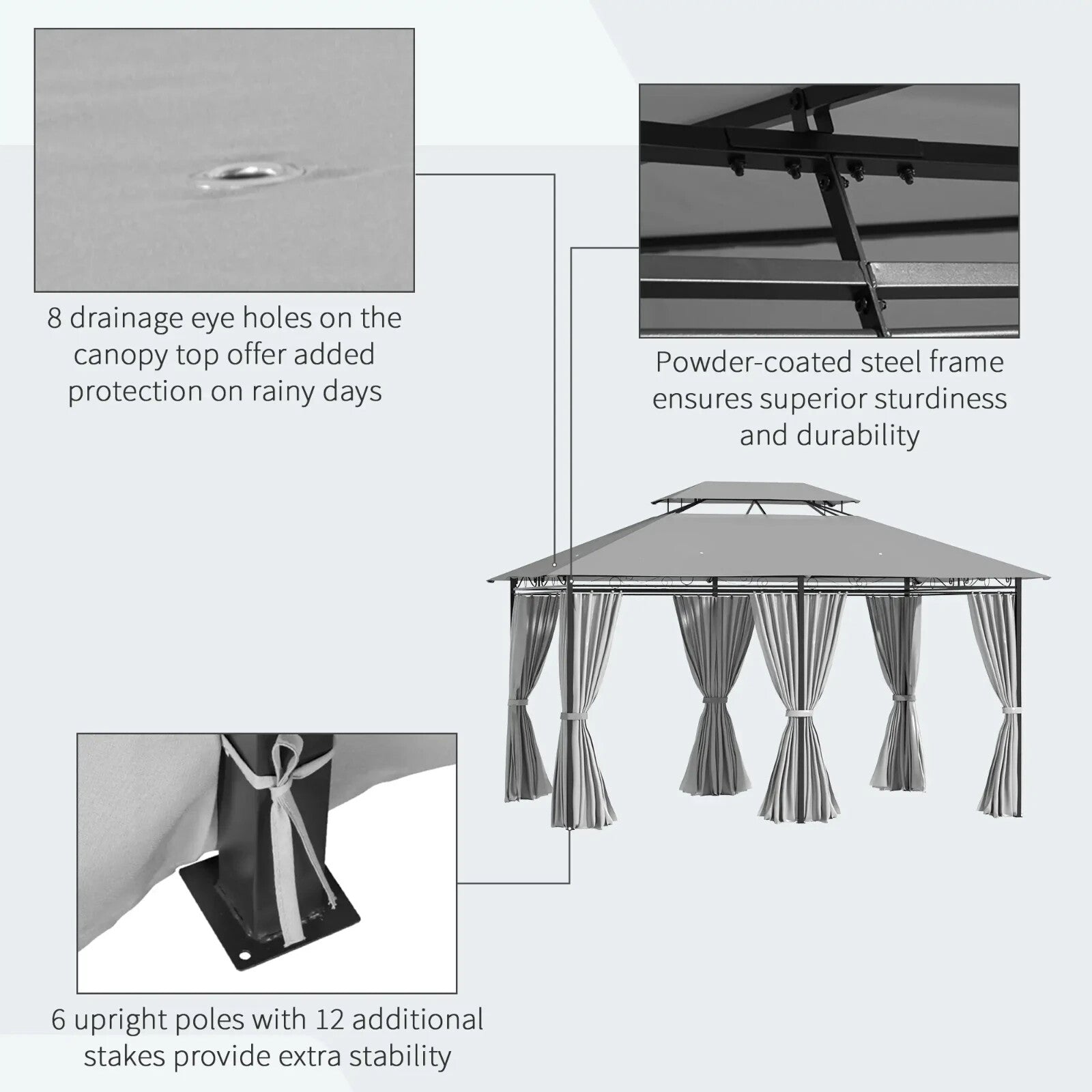 4 x 3m Metal Garden Gazebo with Curtain and Sidewalls Patio Party Canopy Shelter - Home and Garden Furniture Shop - rustic - furniture