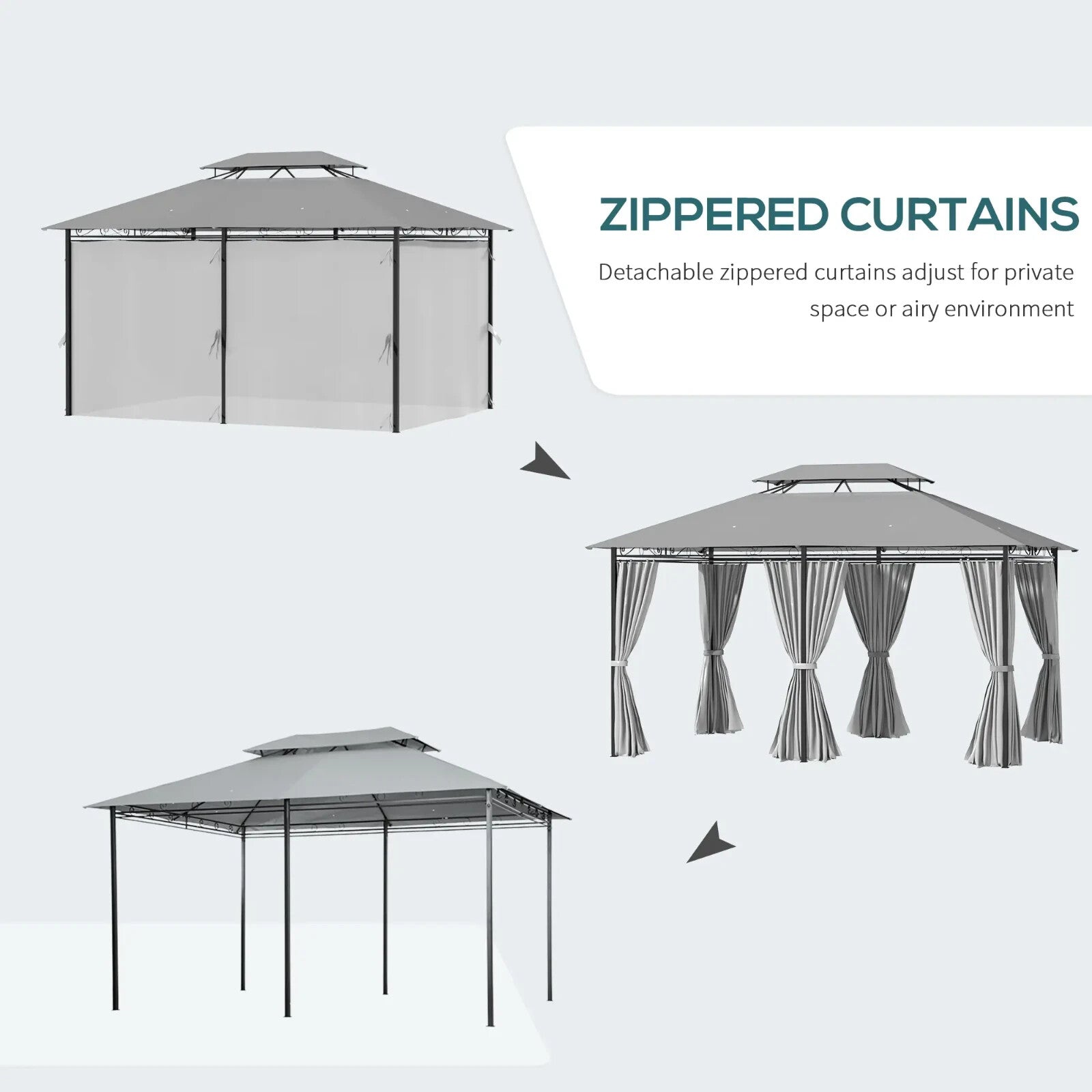4 x 3m Metal Garden Gazebo with Curtain and Sidewalls Patio Party Canopy Shelter - Home and Garden Furniture Shop - rustic - furniture