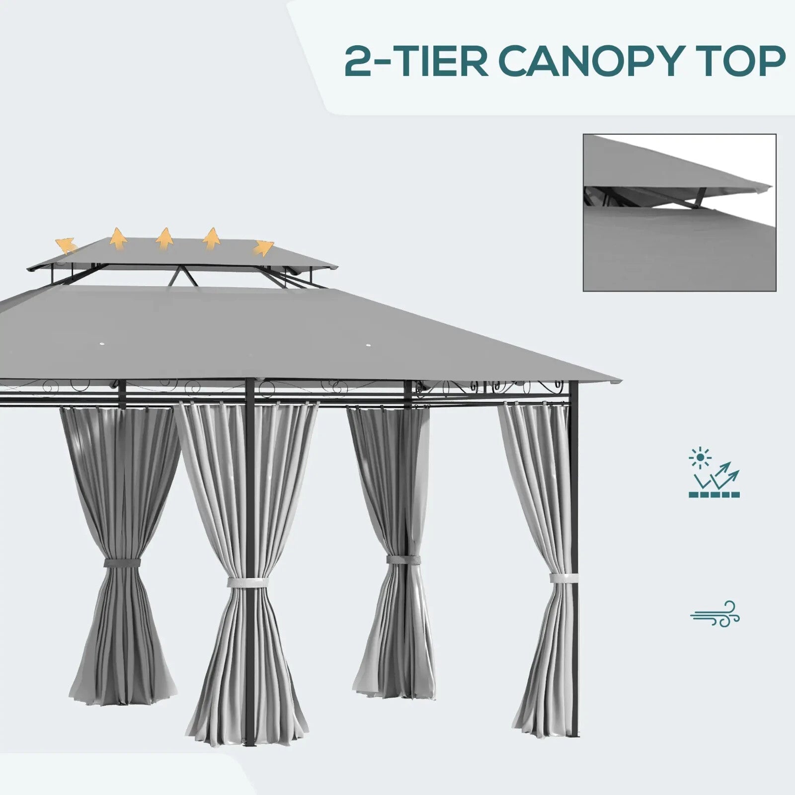 4 x 3m Metal Garden Gazebo with Curtain and Sidewalls Patio Party Canopy Shelter - Home and Garden Furniture Shop - rustic - furniture