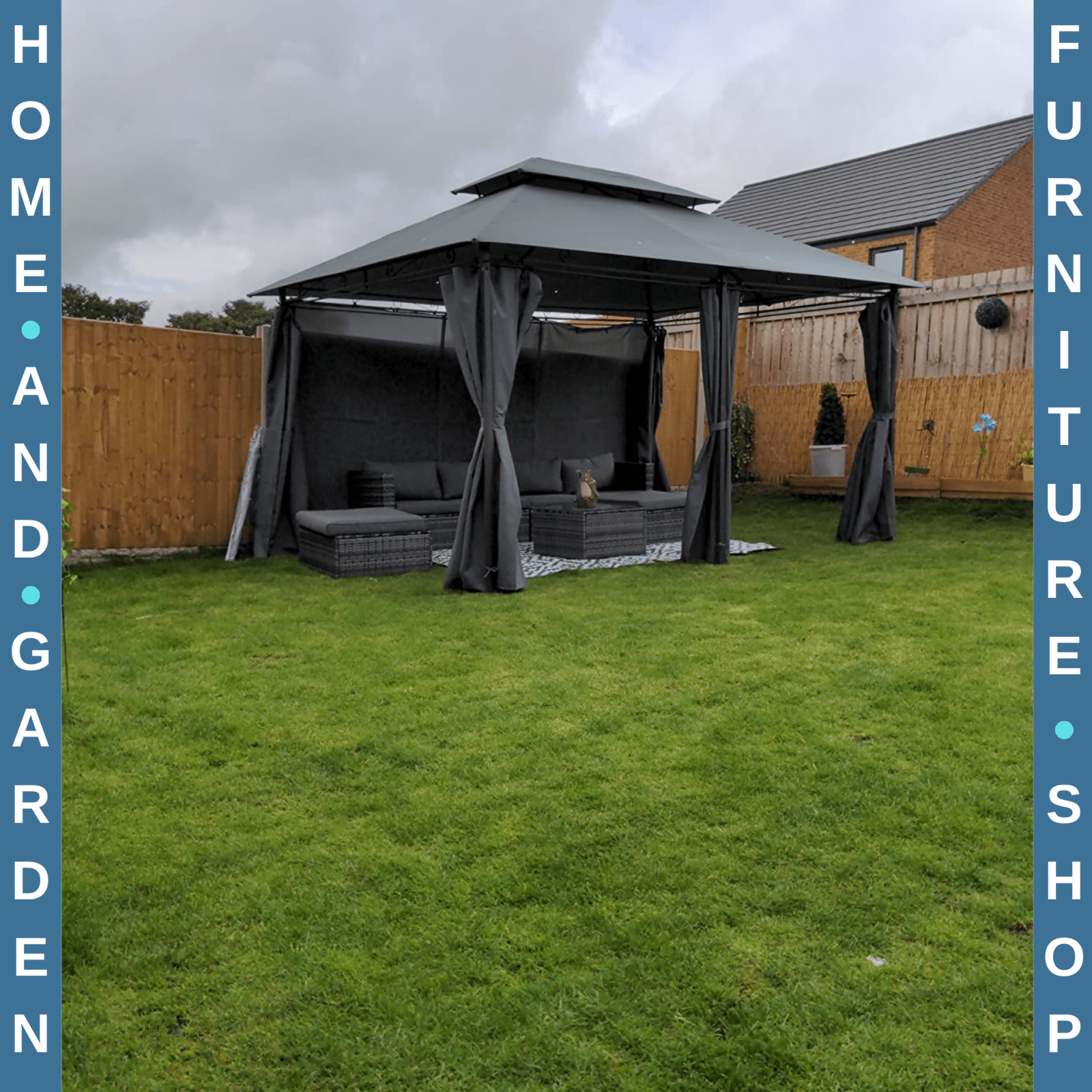 4 x 3m Metal Garden Gazebo with Curtain and Sidewalls Patio Party Canopy Shelter - Home and Garden Furniture Shop - rustic - furniture