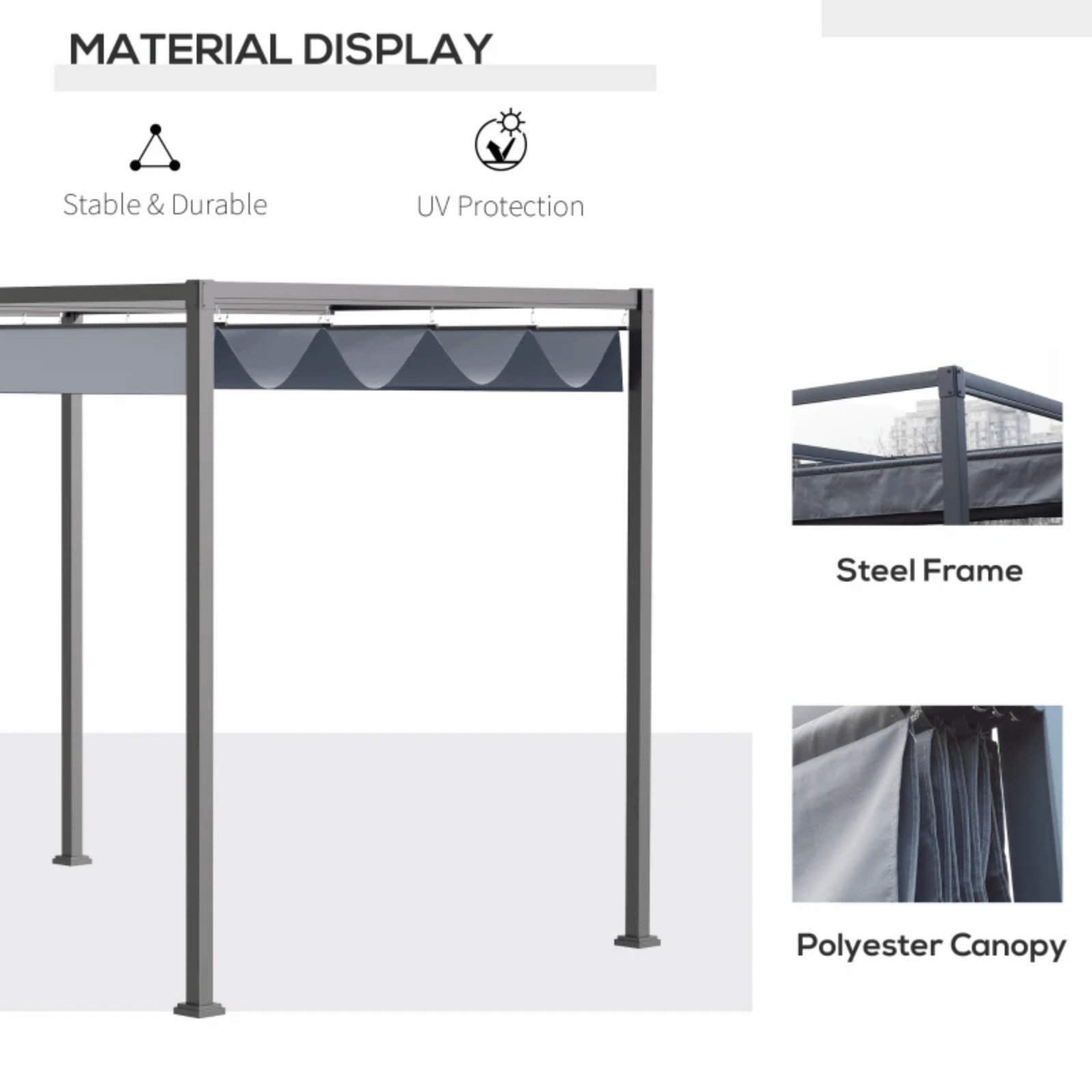 4 x 3m Metal Pergola Garden Gazebo Patio Set Sun Shelter Retractable Canopy Grey - Home and Garden Furniture Shop - rustic - furniture