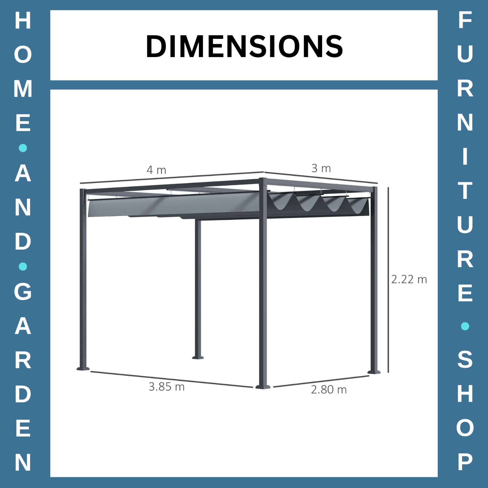 4 x 3m Metal Pergola Garden Gazebo Patio Set Sun Shelter Retractable Canopy Grey - Home and Garden Furniture Shop - rustic - furniture