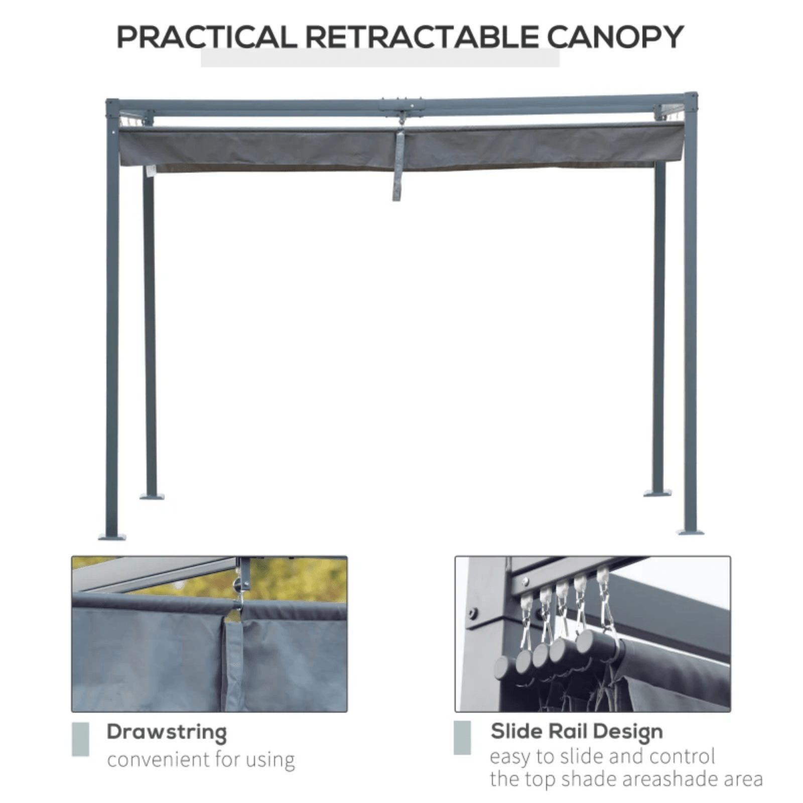 4 x 3m Metal Pergola Garden Gazebo Patio Set Sun Shelter Retractable Canopy Grey - Home and Garden Furniture Shop - rustic - furniture
