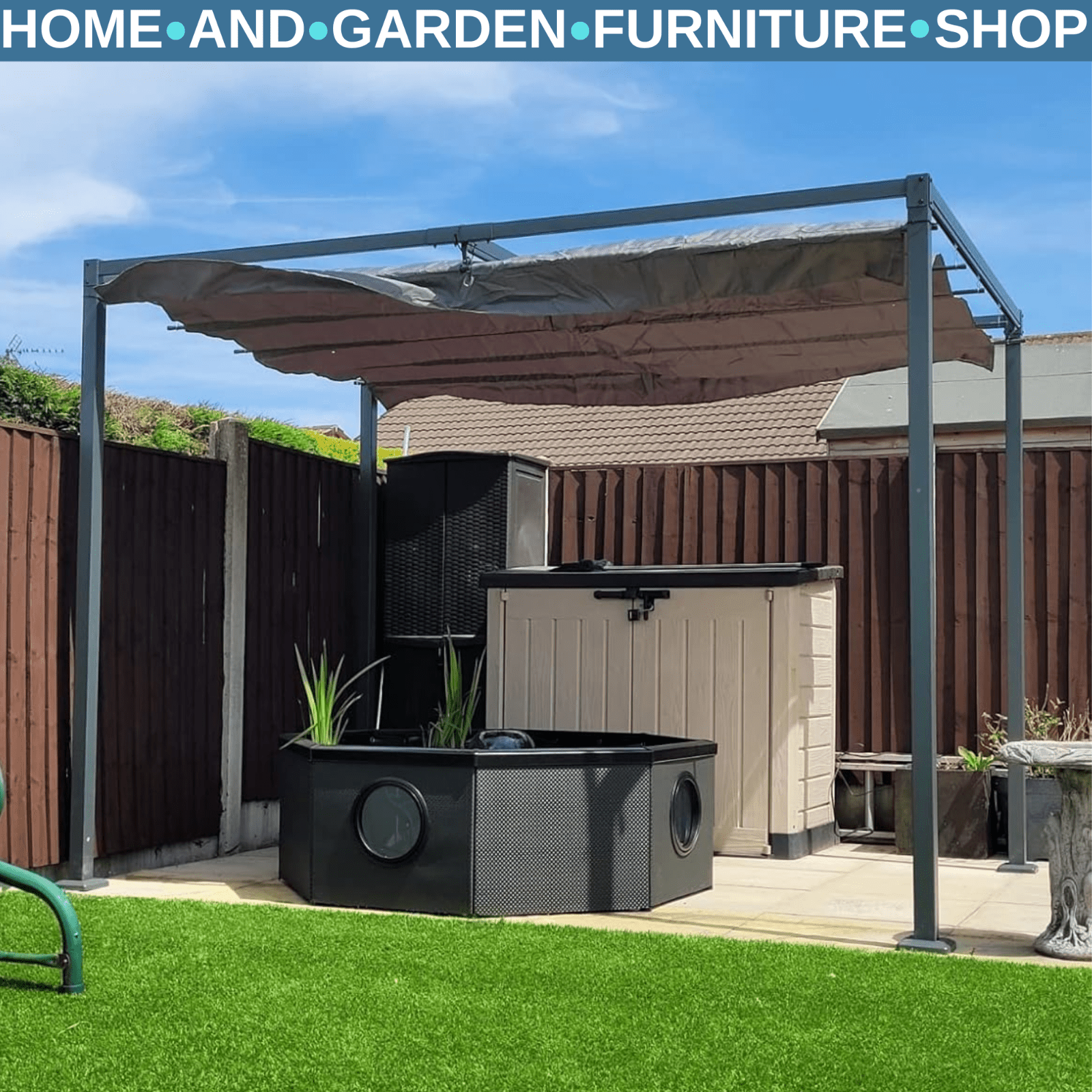 4 x 3m Metal Pergola Garden Gazebo Patio Set Sun Shelter Retractable Canopy Grey - Home and Garden Furniture Shop - rustic - furniture