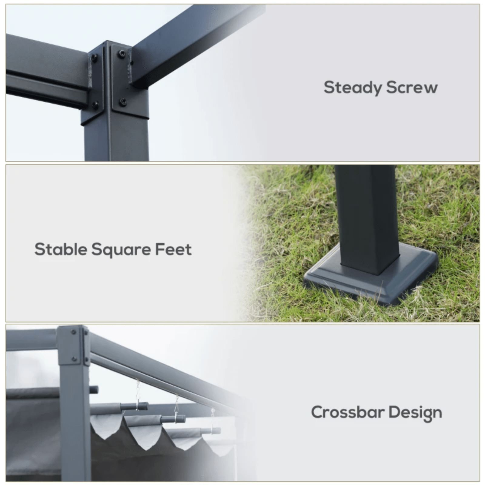 4 x 3m Metal Pergola Garden Gazebo Patio Set Sun Shelter Retractable Canopy Grey - Home and Garden Furniture Shop - rustic - furniture