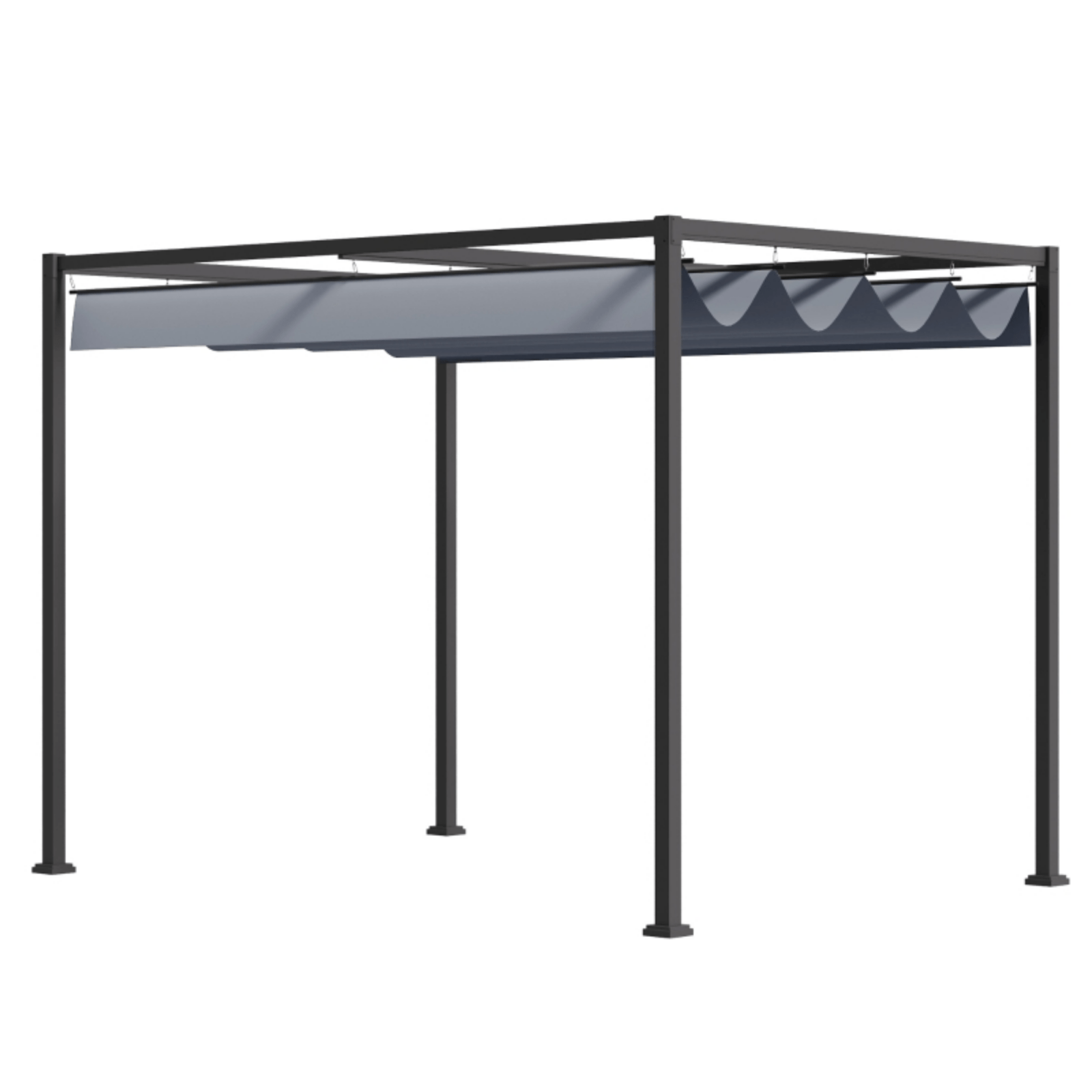 4 x 3m Metal Pergola Garden Gazebo Patio Set Sun Shelter Retractable Canopy Grey - Home and Garden Furniture Shop - rustic - furniture