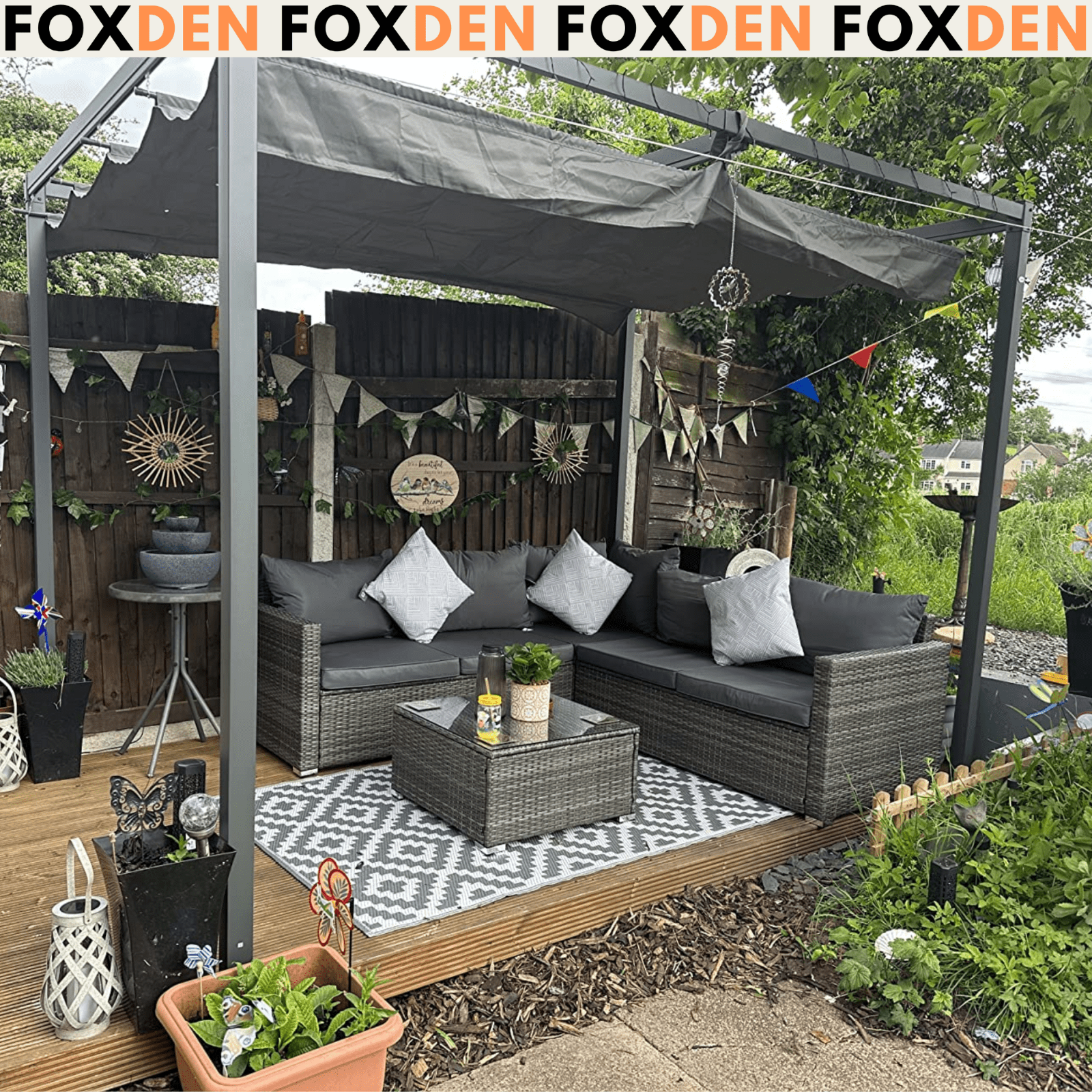 4 x 3m Metal Pergola Garden Gazebo Patio Set Sun Shelter Retractable Canopy Grey - Home and Garden Furniture Shop - #rustic - furniture#