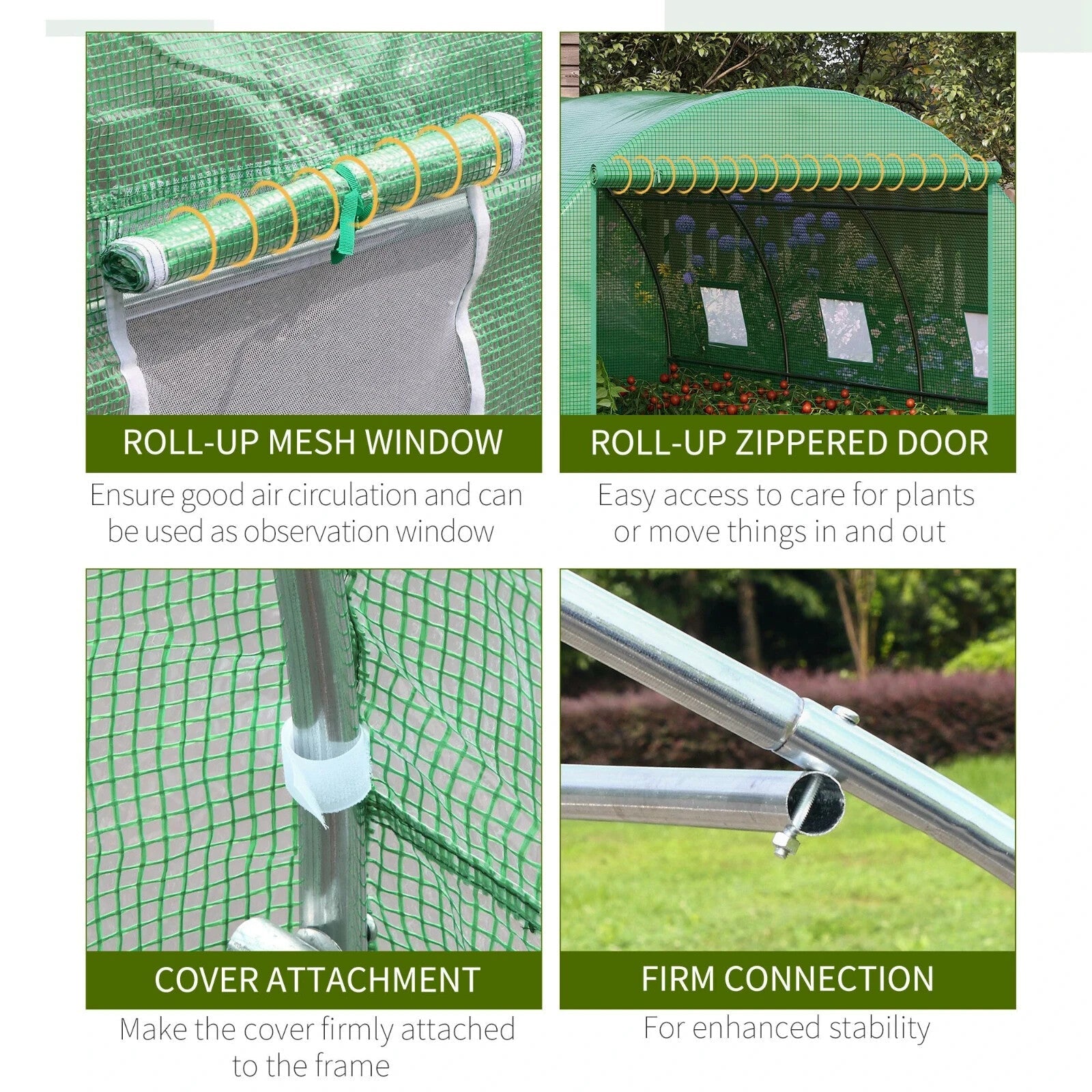 4 x 3m Walk - In Tunnel Greenhouse with PE Cover, Zipped Door and 6 Windows - Home and Garden Furniture Shop - rustic - furniture