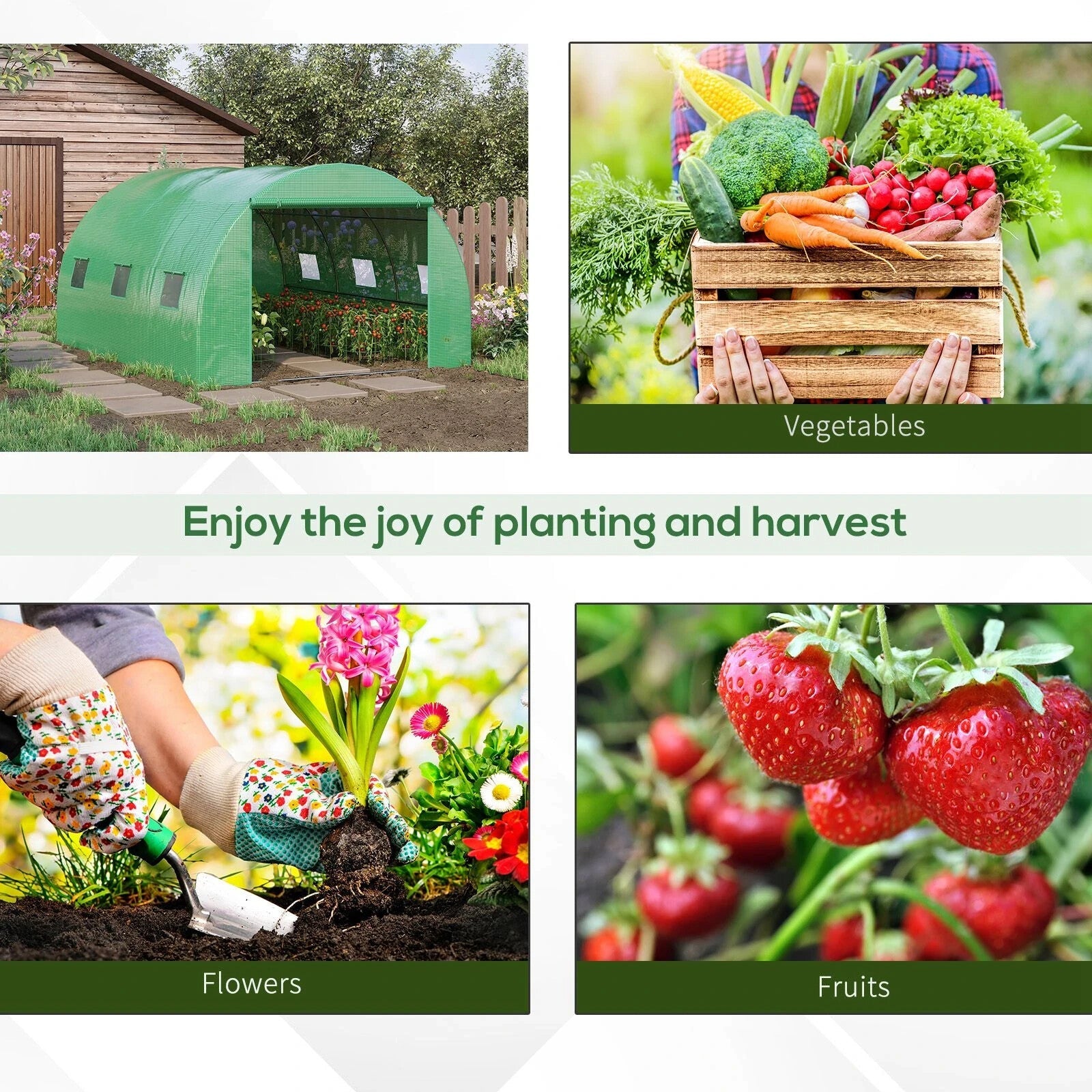 4 x 3m Walk - In Tunnel Greenhouse with PE Cover, Zipped Door and 6 Windows - Home and Garden Furniture Shop - rustic - furniture