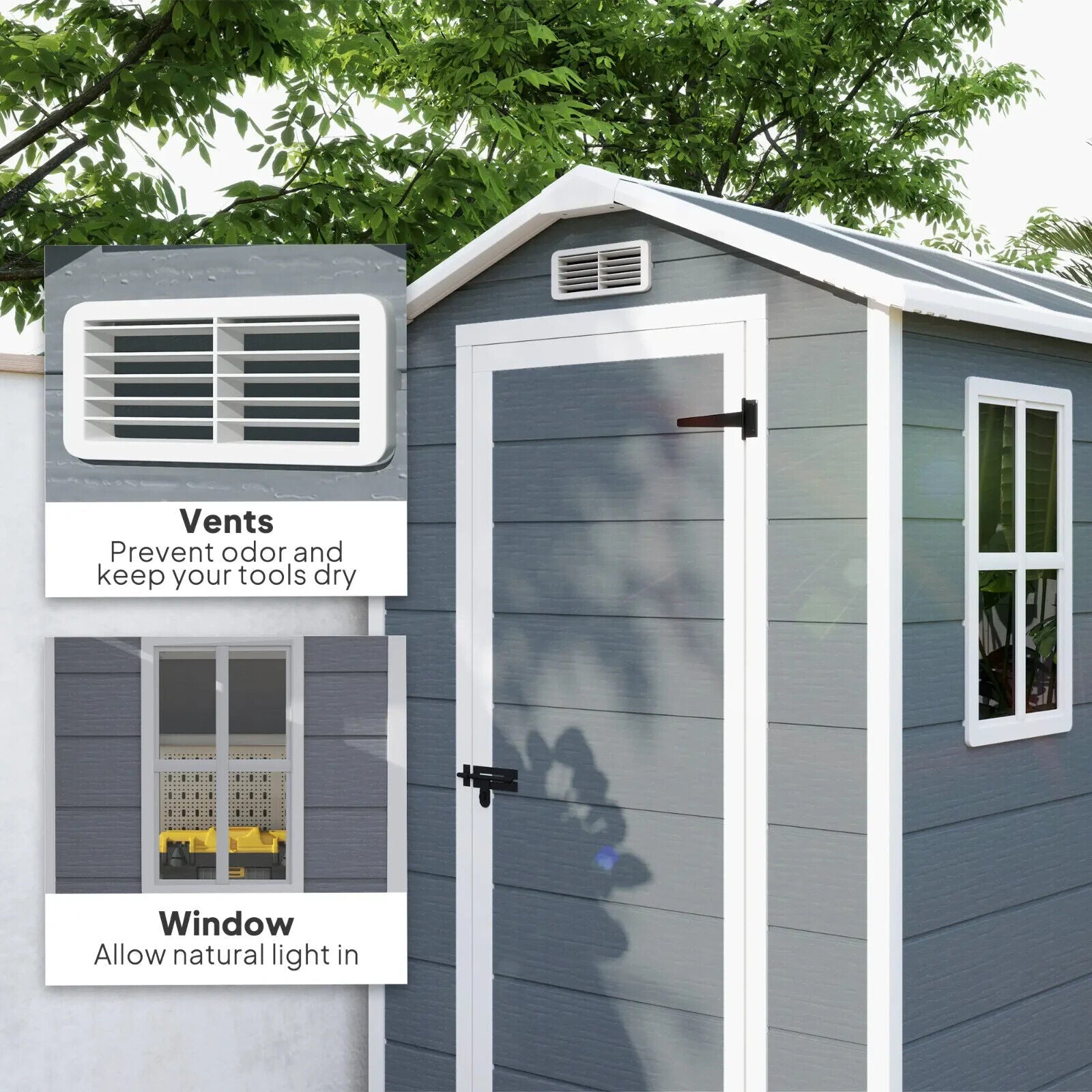 4 x 6ft Plastic Garden Shed with Floor Window Lockable Door Outdoor Tool Shed - Home and Garden Furniture Shop - #rustic - furniture#