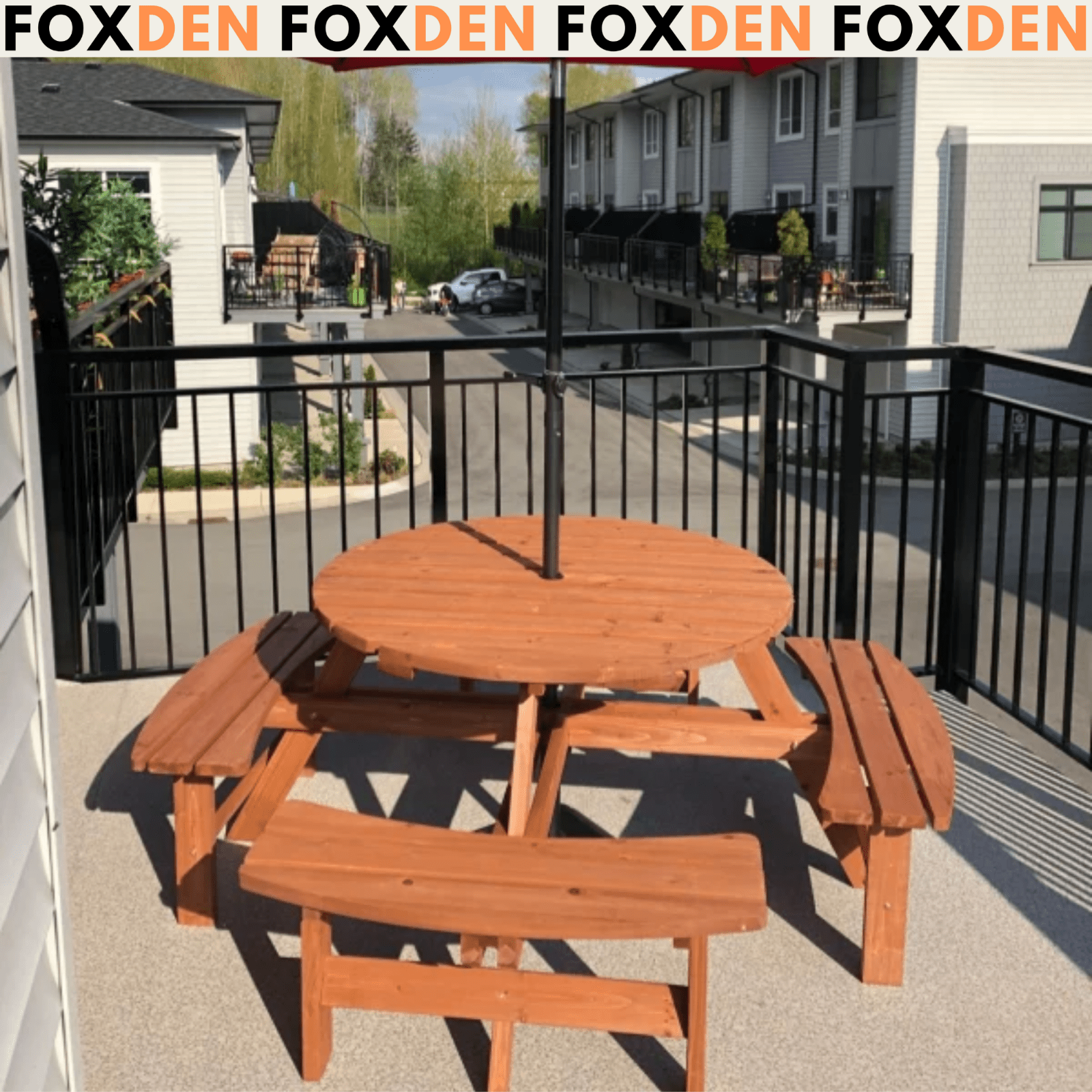 4 x Wooden Round Picnic Table Garden Bench Outdoor 8 Seater Bench Parasol Hole - Home and Garden Furniture Shop - #rustic - furniture#