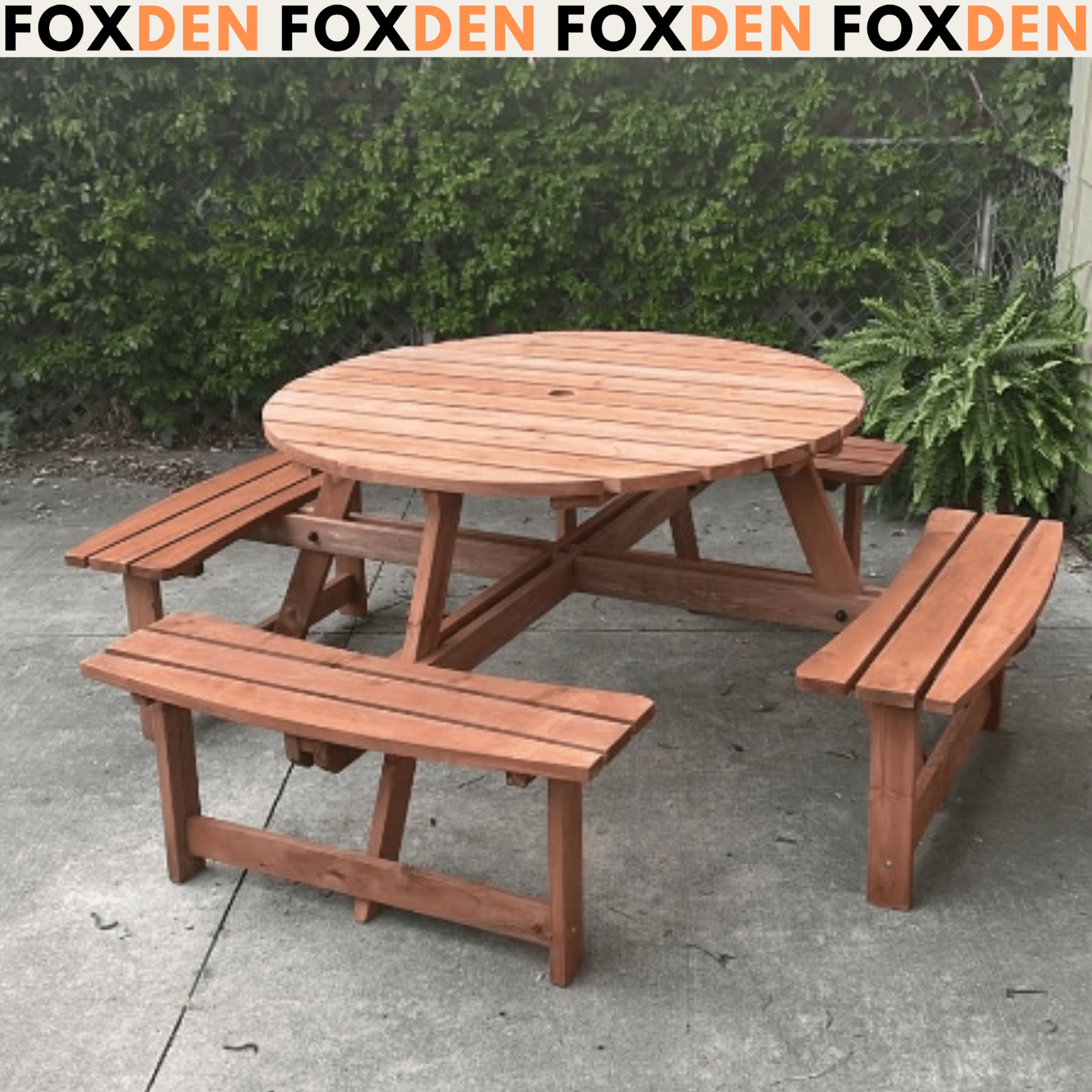 4 x Wooden Round Picnic Table Garden Bench Outdoor 8 Seater Bench Parasol Hole - Home and Garden Furniture Shop - #rustic - furniture#