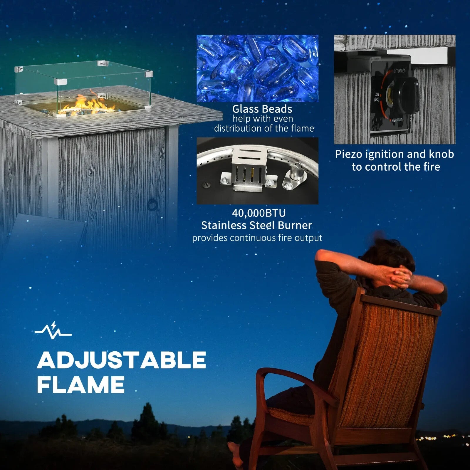 40000 BTU Gas Fire Pit Table with Cover Glass Screen Beads Outdoor Patio Heater - Home and Garden Furniture Shop - rustic - furniture