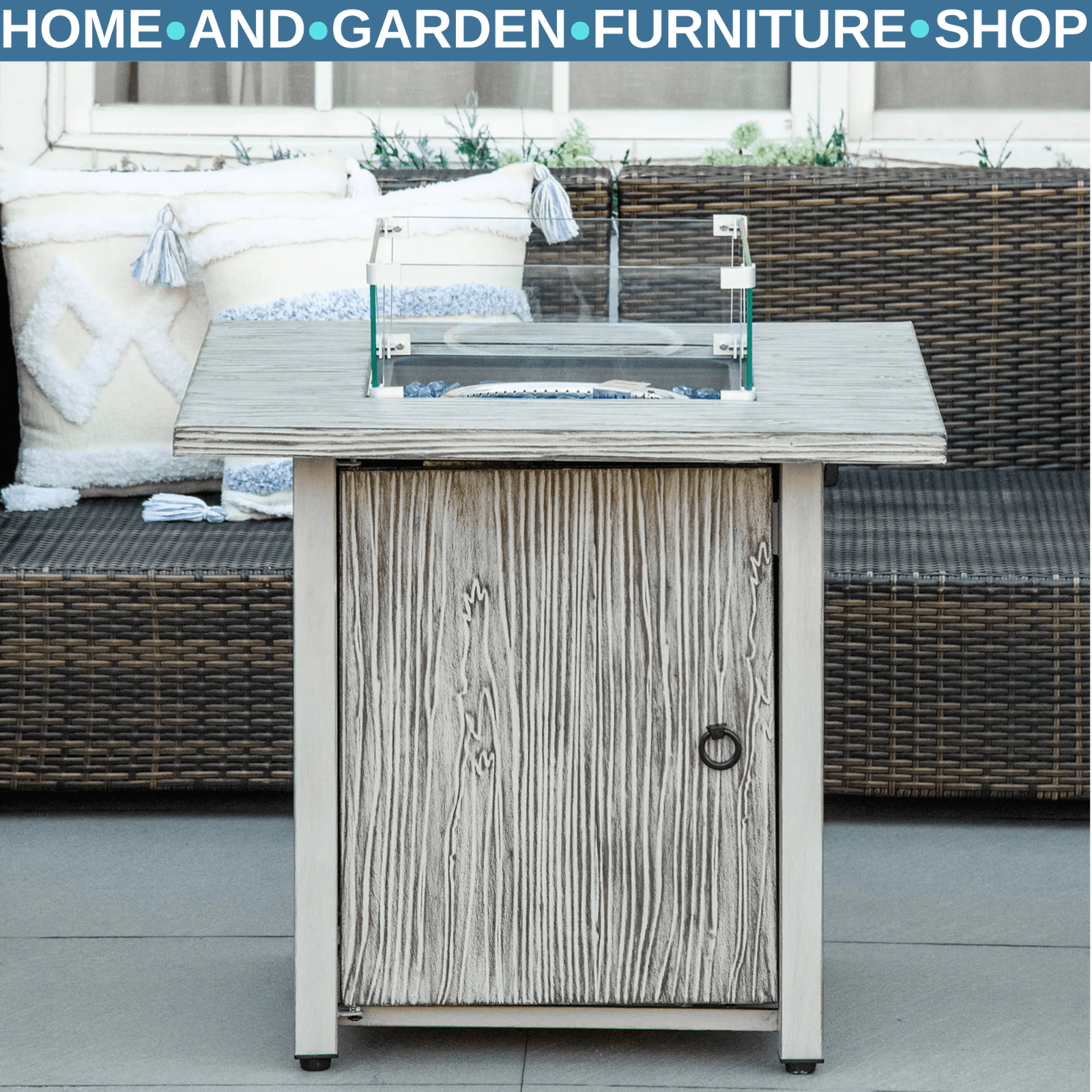 40000 BTU Gas Fire Pit Table with Cover Glass Screen Beads Outdoor Patio Heater - Home and Garden Furniture Shop - rustic - furniture