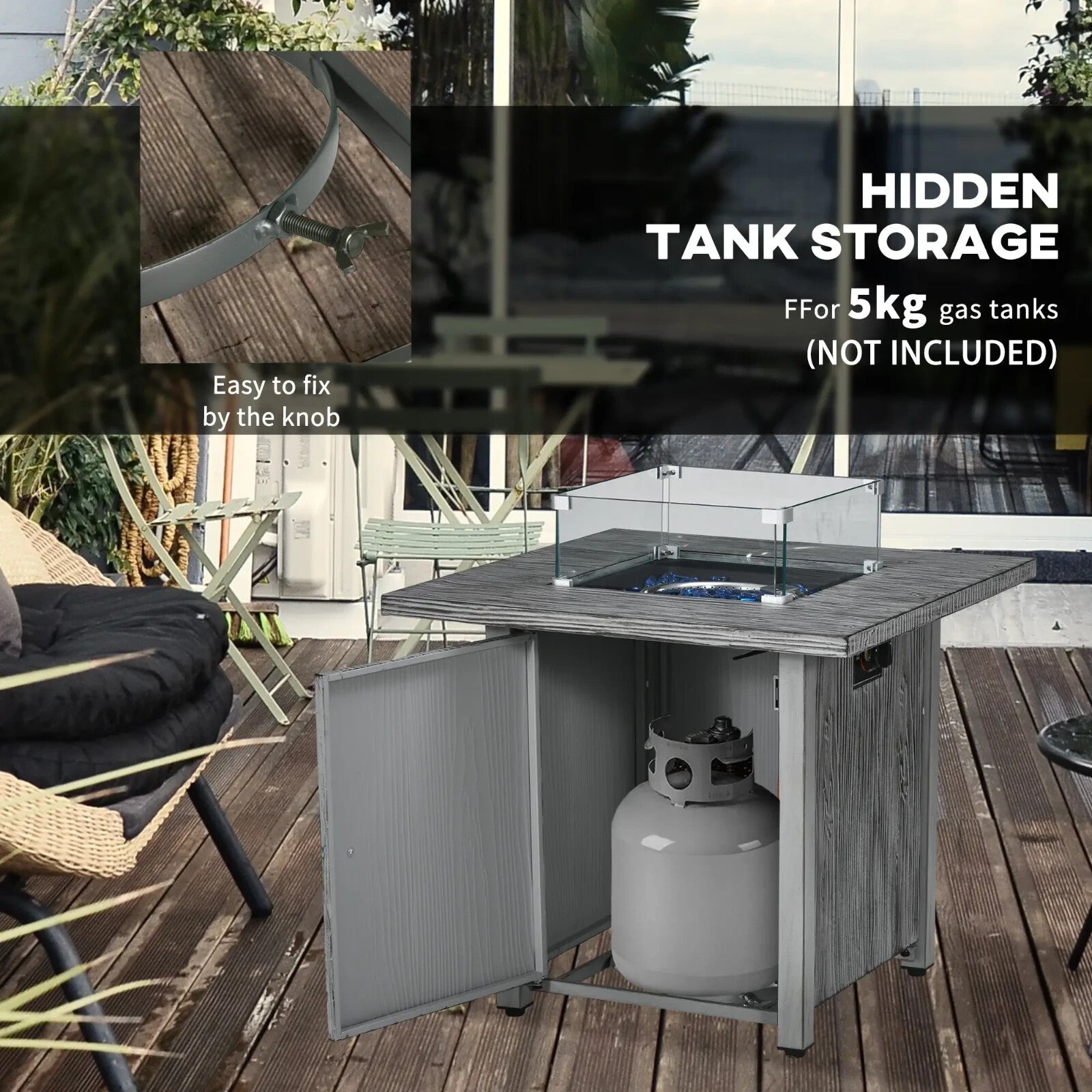 40000 BTU Gas Fire Pit Table with Cover Glass Screen Beads Outdoor Patio Heater - Home and Garden Furniture Shop - rustic - furniture