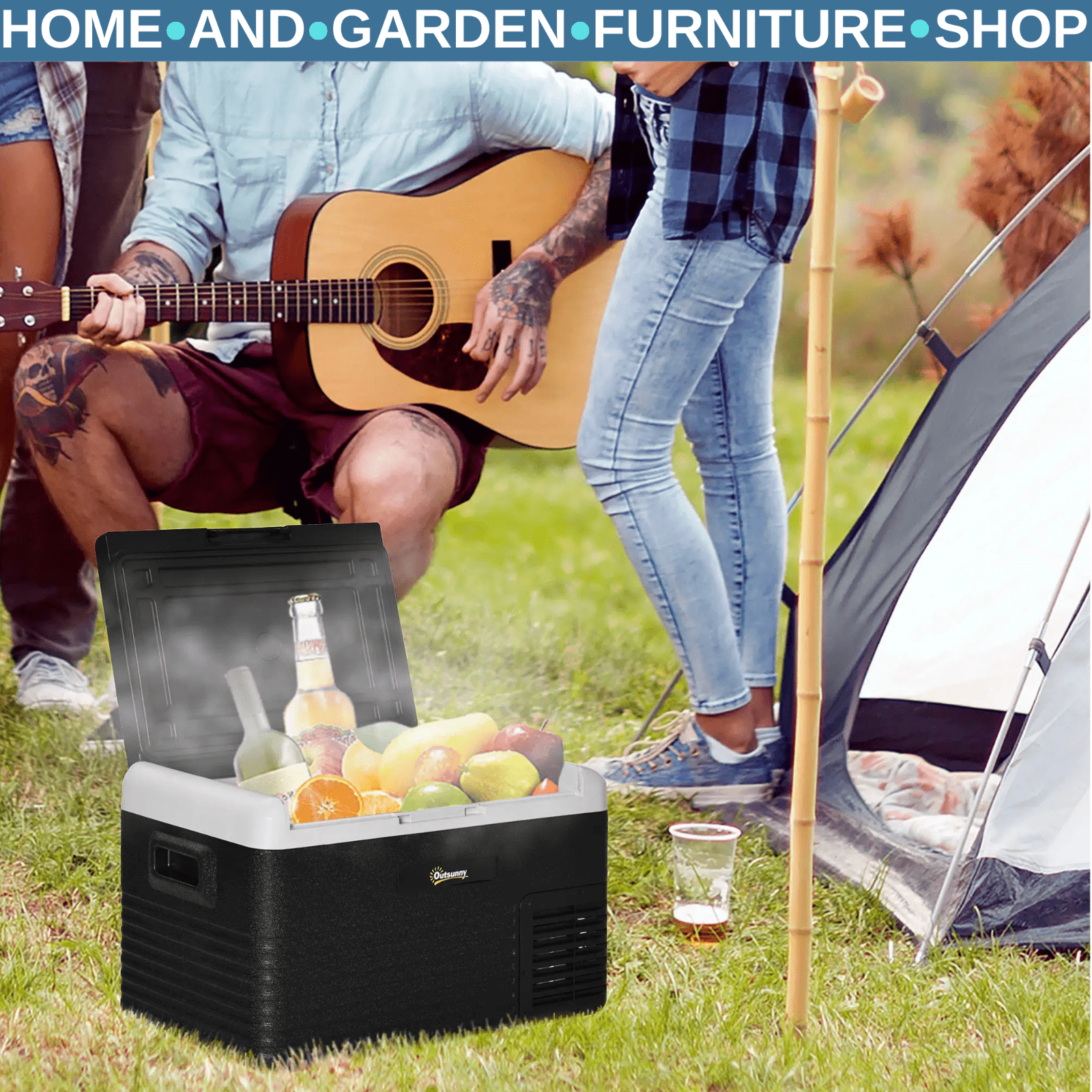 40L Portable Car Fridge Freezer Compressor Cooler with LED Light & Handles Black - Home and Garden Furniture Shop - rustic - furniture