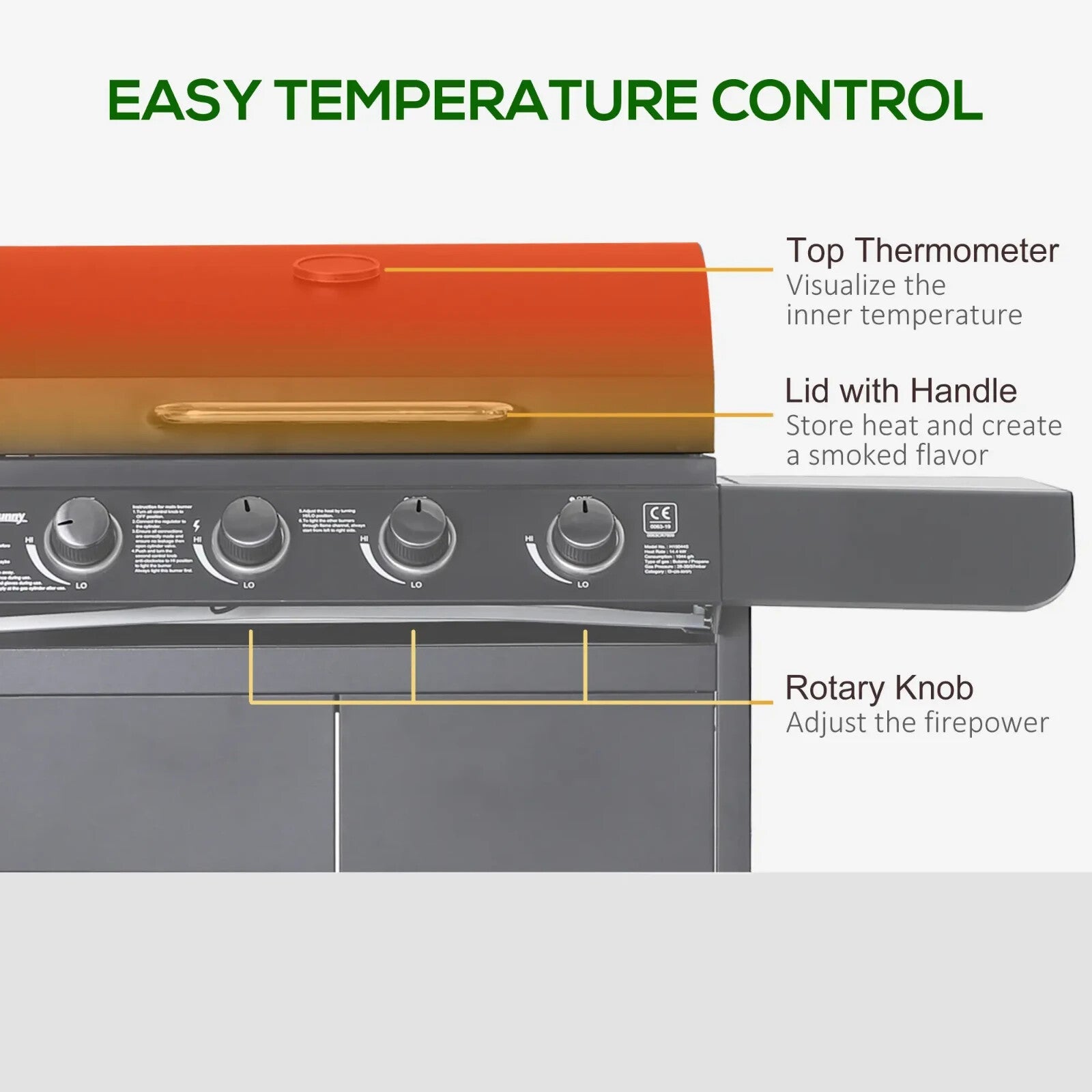 4+1 Burner Gas BBQ Grill Outdoor Barbecue Trolley w/ Wheels Shelves Thermometer - Home and Garden Furniture Shop - rustic - furniture