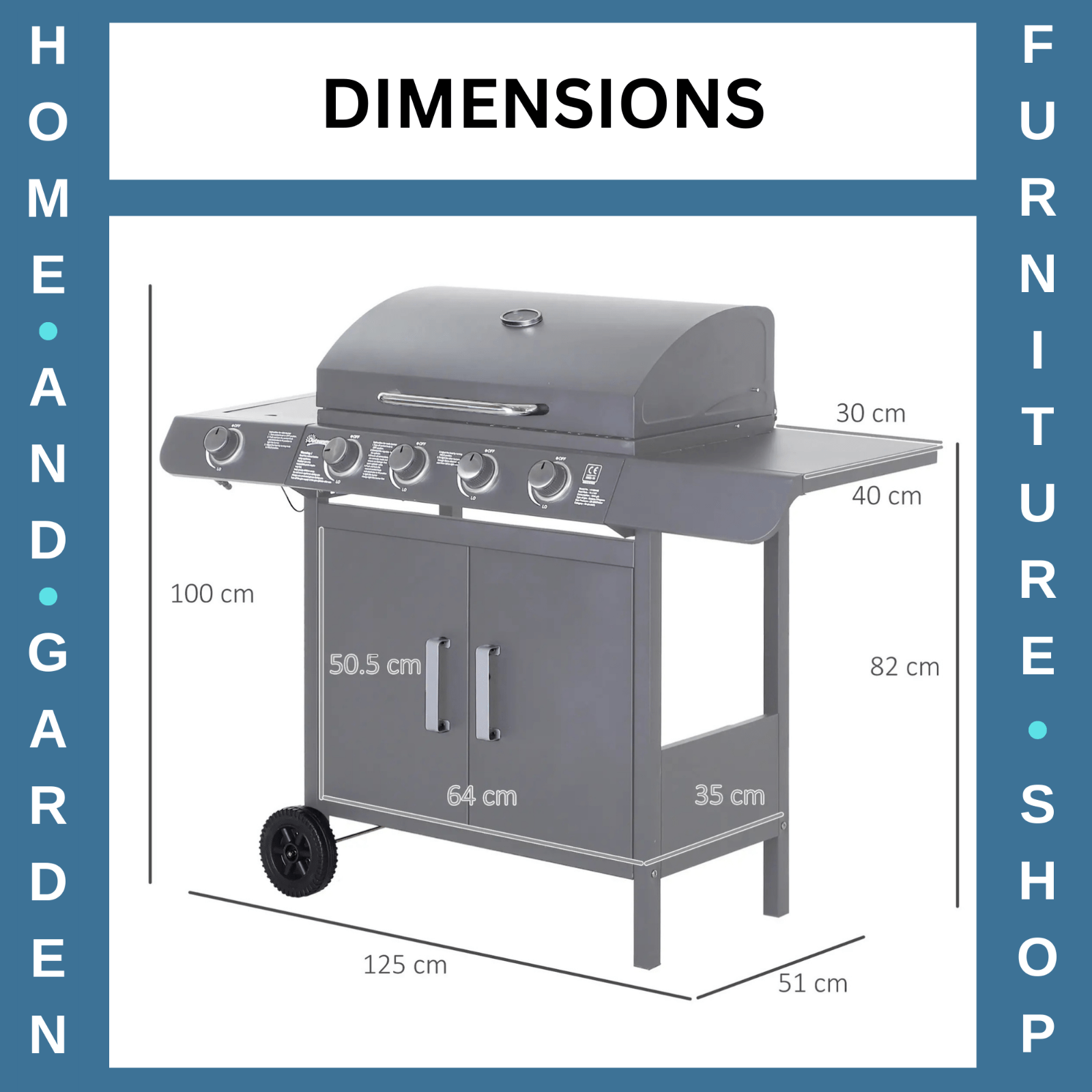4+1 Burner Gas BBQ Grill Outdoor Barbecue Trolley w/ Wheels Shelves Thermometer - Home and Garden Furniture Shop - rustic - furniture