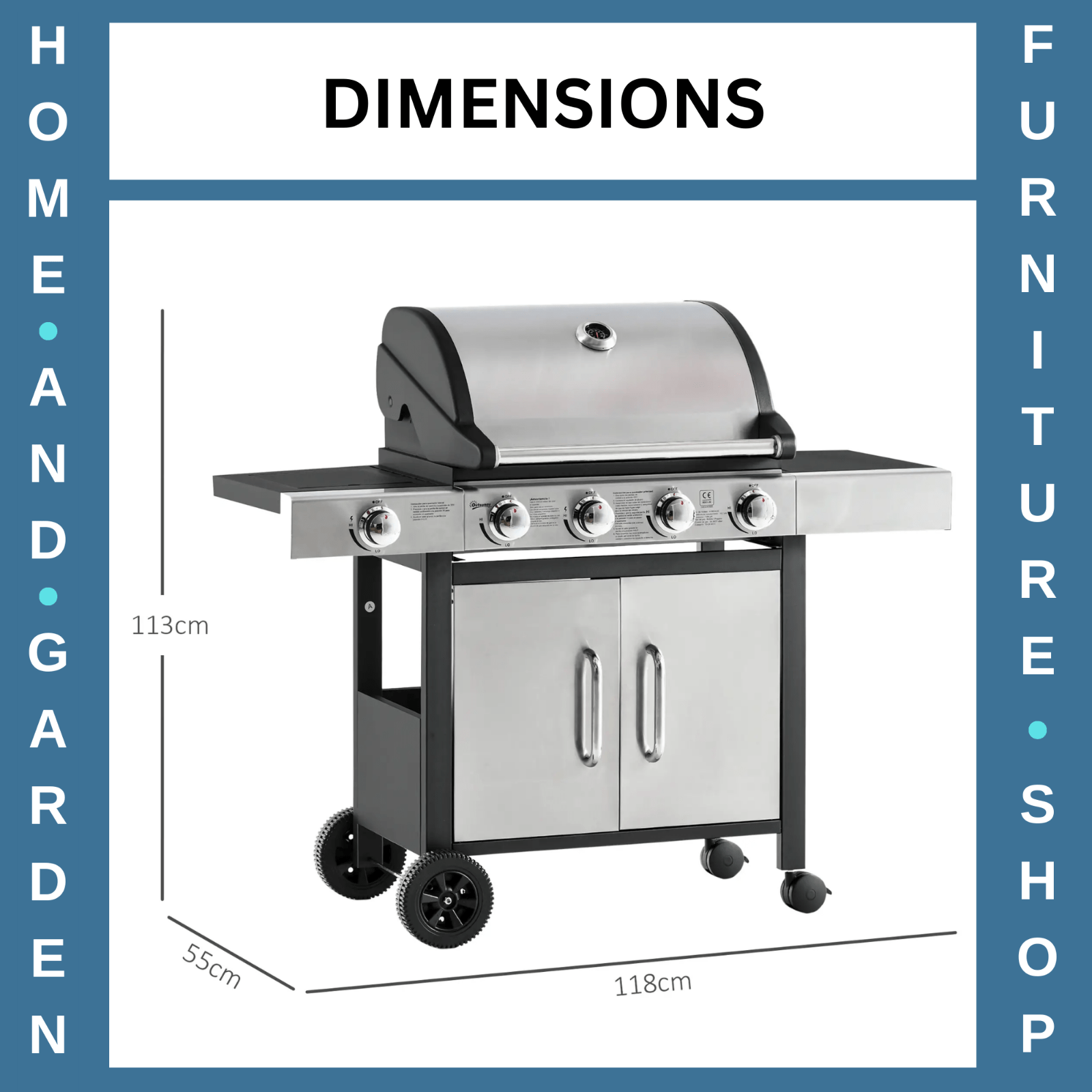 4+1 Burner Gas BBQ Grill with Side Burner Outdoor Garden Barbecue 118x55x113 cm - Home and Garden Furniture Shop - rustic - furniture