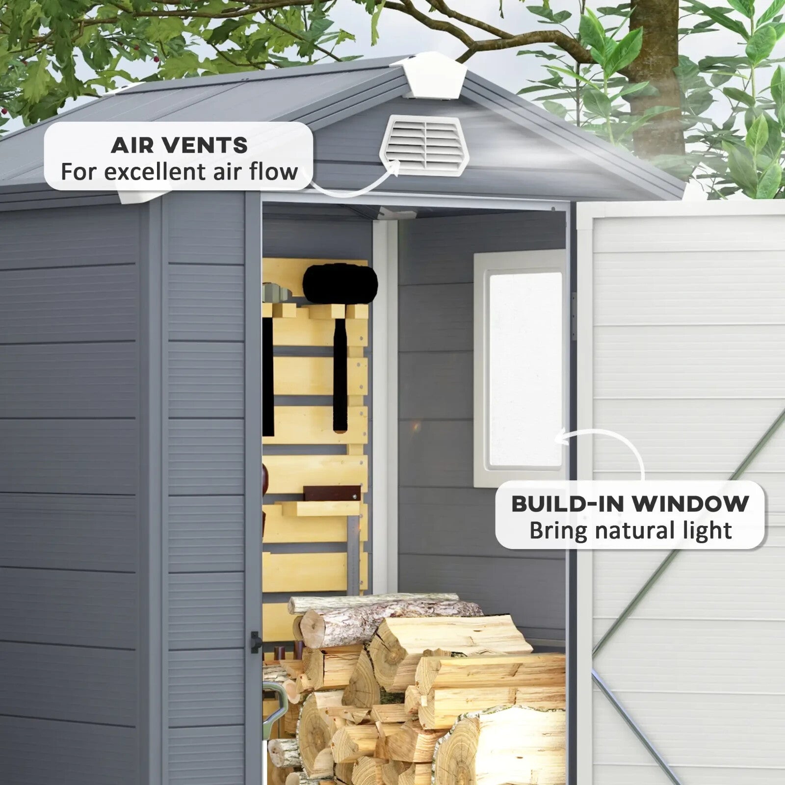 4.4 x 3.3ft Outdoor Garden Shed w/ Foundation Kit Tool House & Ventilation Slot - Home and Garden Furniture Shop - rustic - furniture