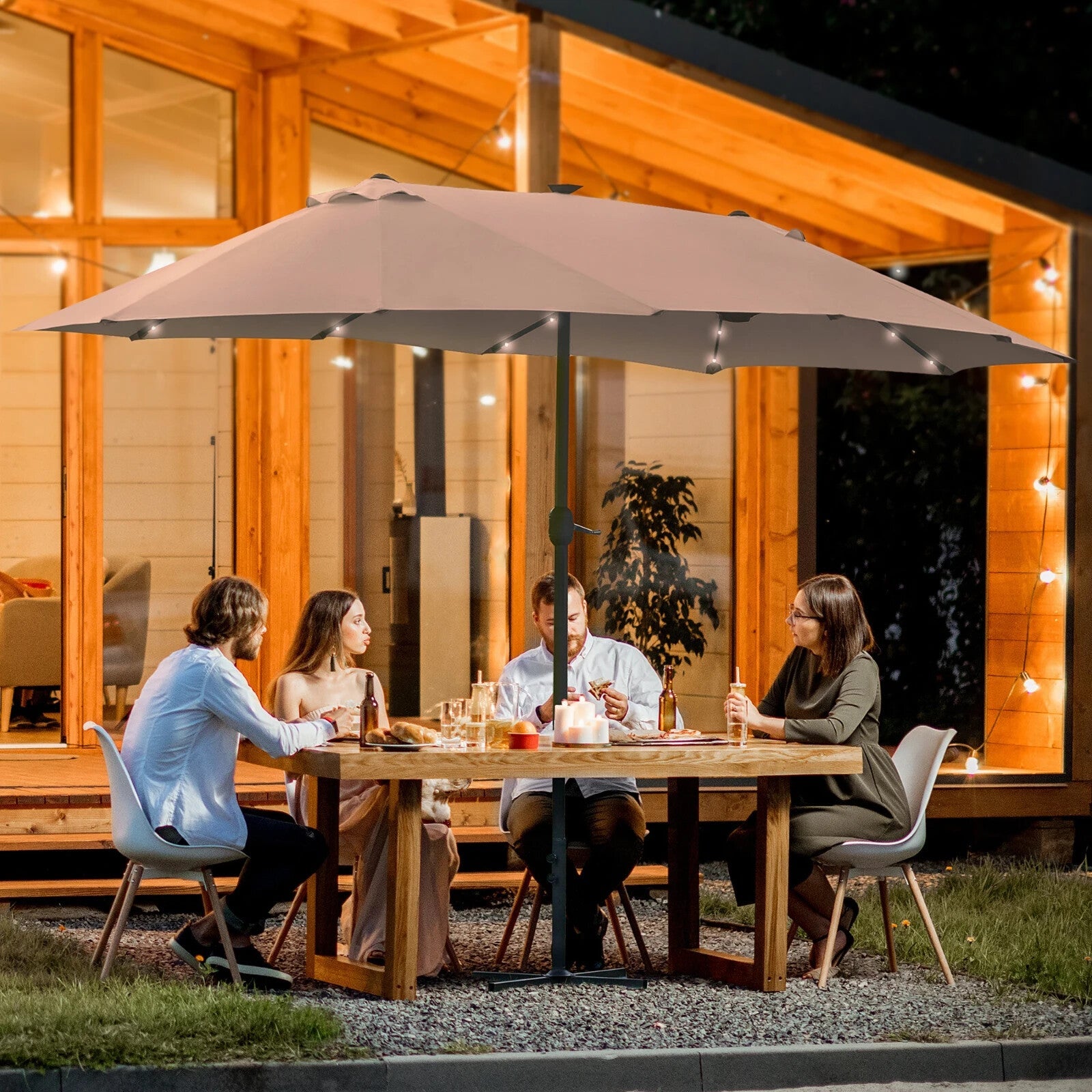 4.4m Double Sided Garden Parasol with LED Solar Lights for Patio Shade Sun Cover - Home and Garden Furniture Shop - rustic - furniture