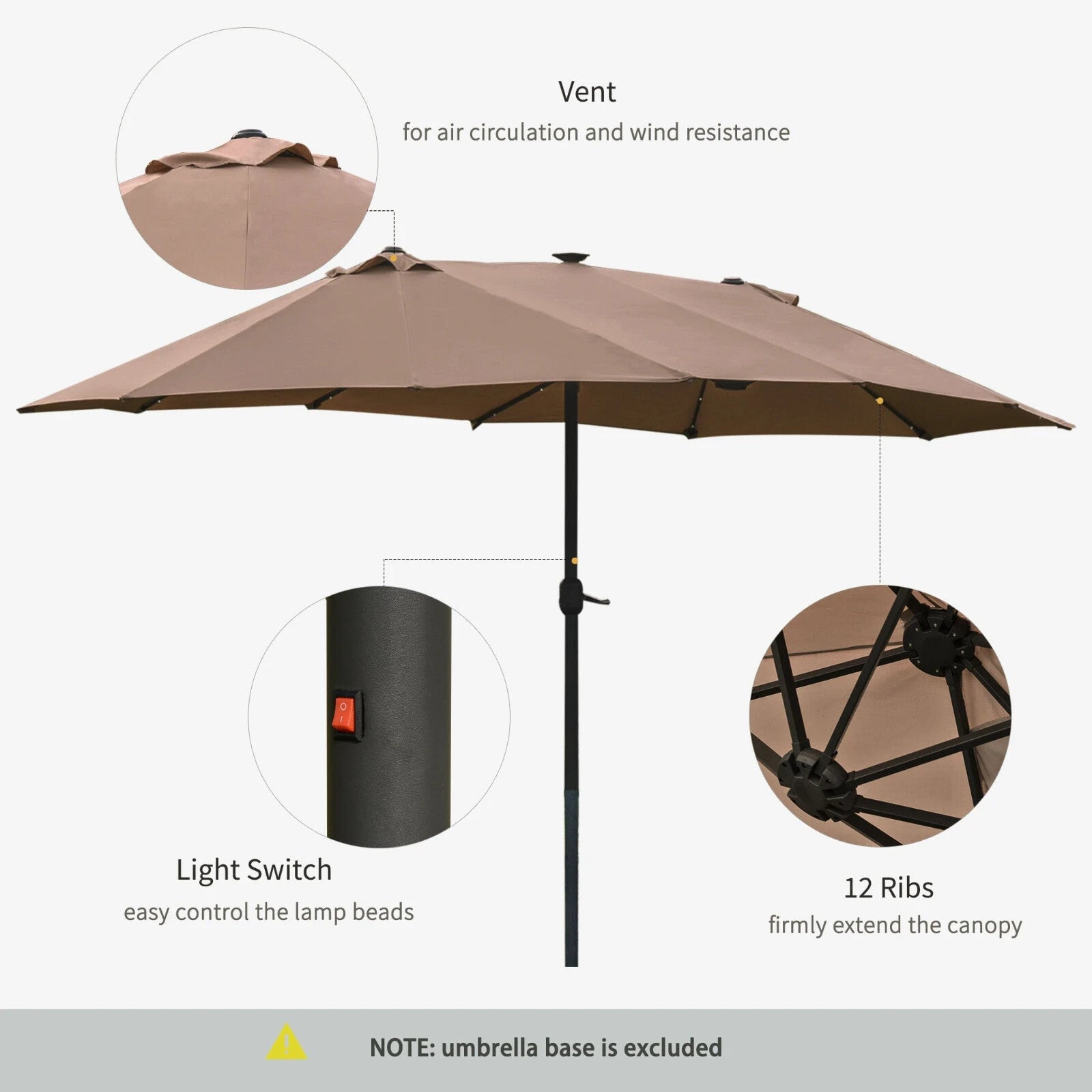 4.4m Double Sided Garden Parasol with LED Solar Lights for Patio Shade Sun Cover - Home and Garden Furniture Shop - rustic - furniture