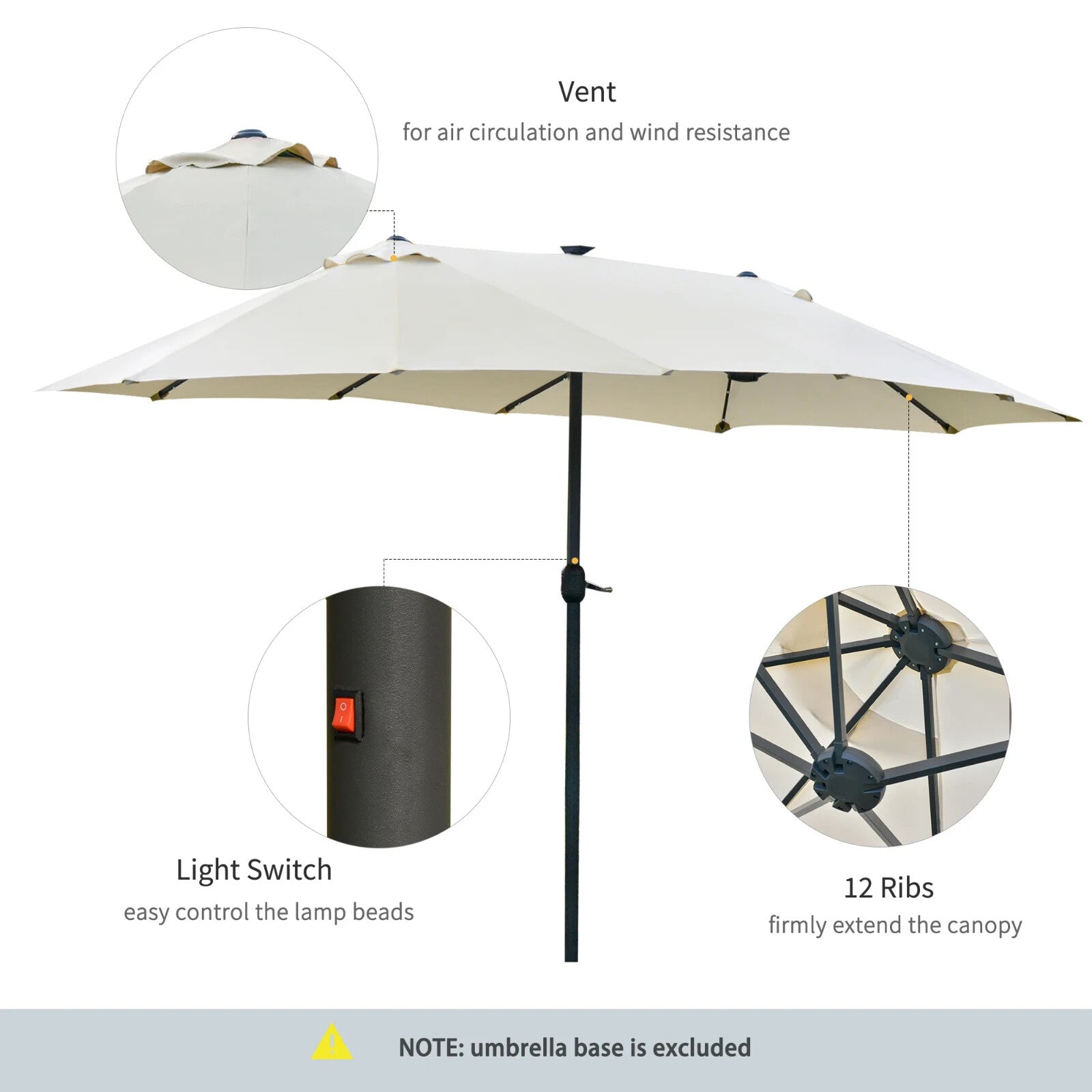 4.4m Double Sided Garden Umbrella with Solar LED Lights Shade Canopy Sun Cover - Home and Garden Furniture Shop - rustic - furniture