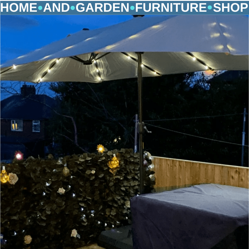 4.4m Double Sided Garden Umbrella with Solar LED Lights Shade Canopy Sun Cover - Home and Garden Furniture Shop - rustic - furniture