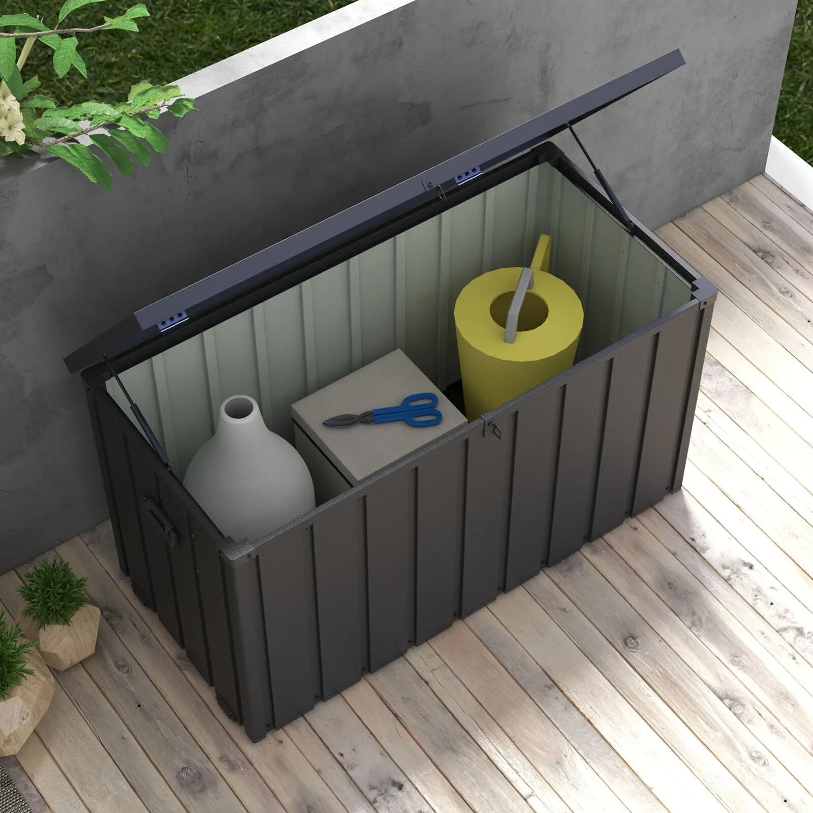 450L Galvanised Steel Garden Storage Box with Wheels Outdoor Weatherproof Chest - Home and Garden Furniture Shop - rustic - furniture