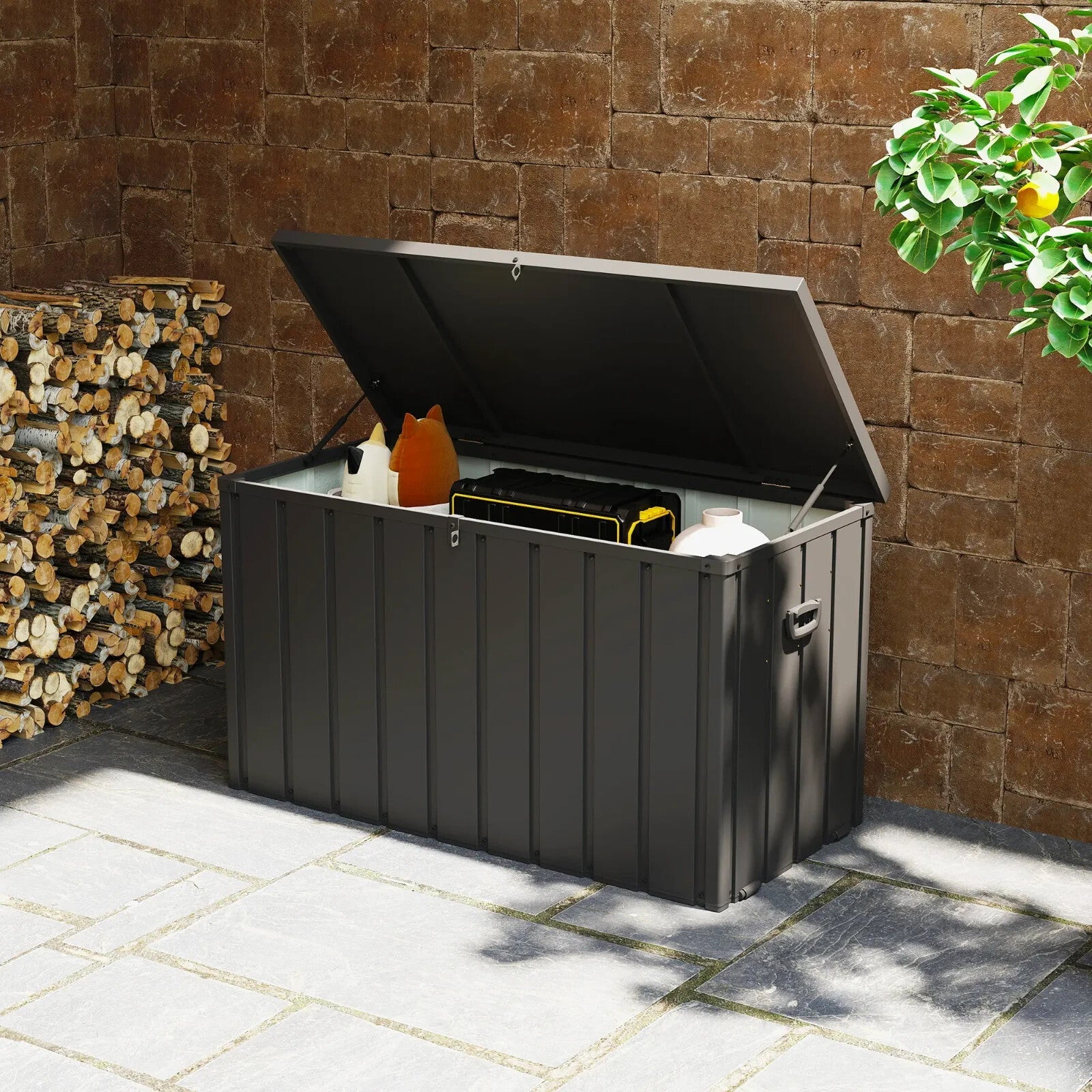 450L Galvanised Steel Garden Storage Box with Wheels Outdoor Weatherproof Chest - Home and Garden Furniture Shop - rustic - furniture